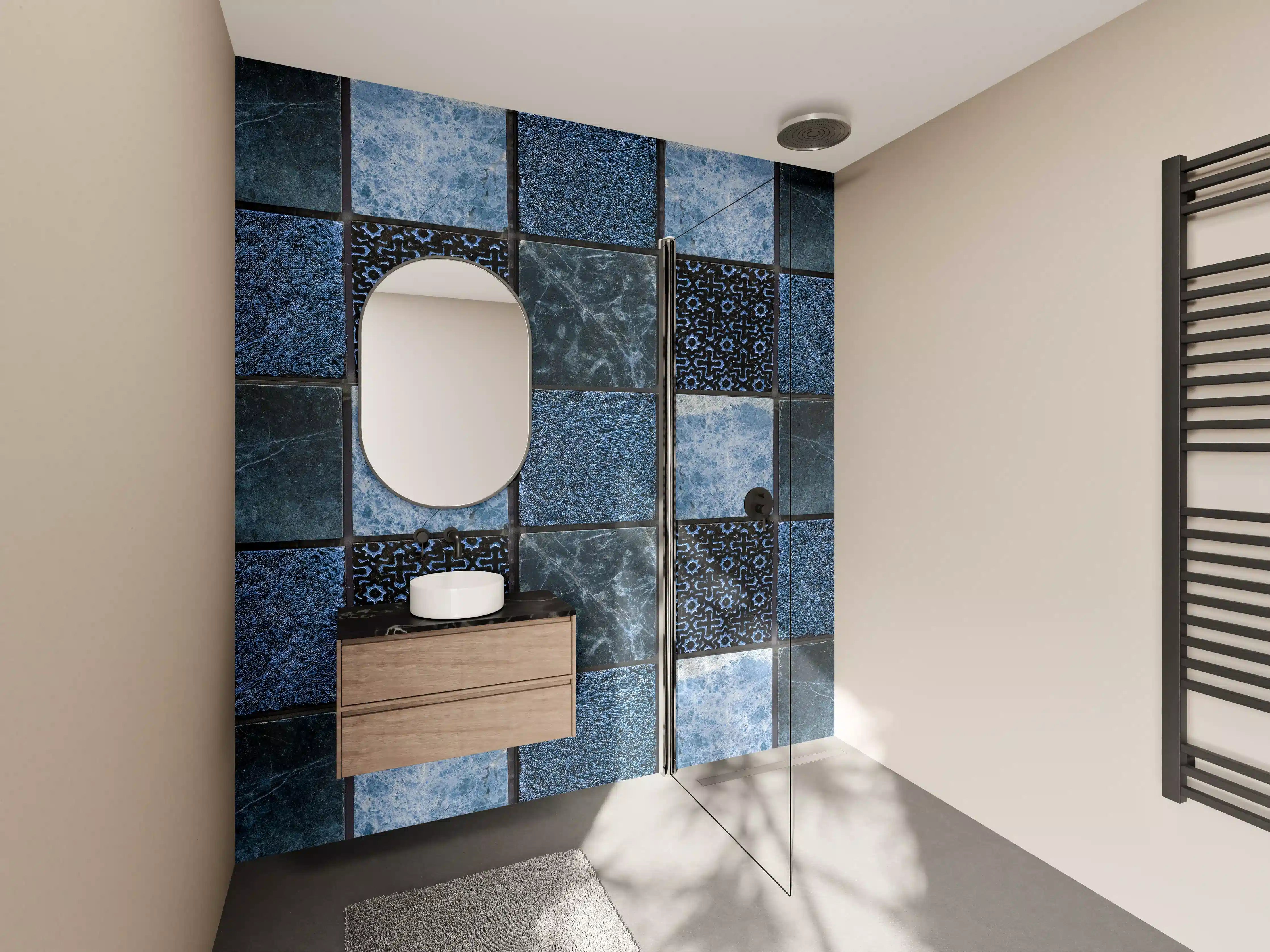 Wandverkleidung Bad - Bläuliche quadratische Mosaiktextur