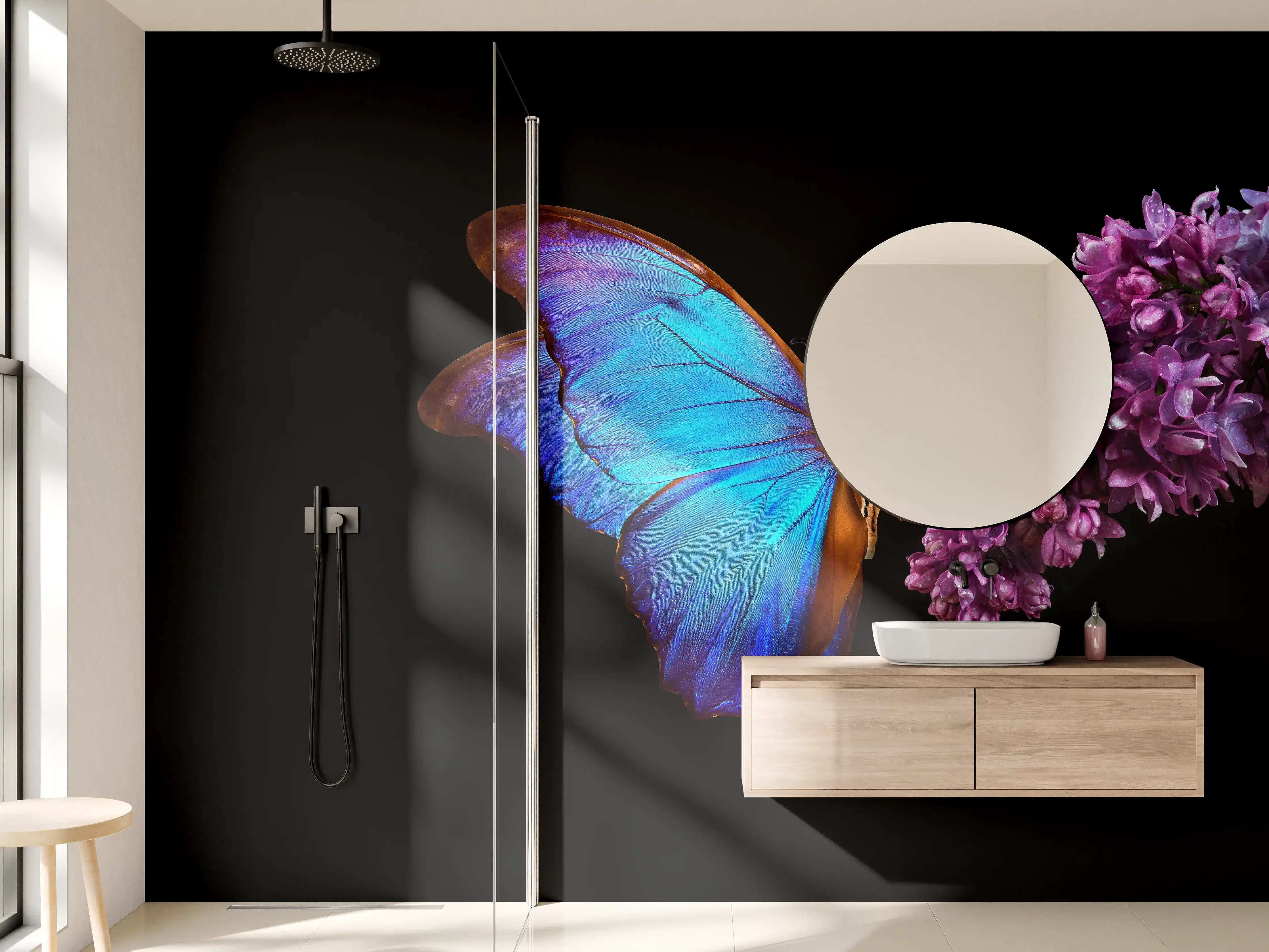 Wandverkleidung Bad - Bläulicher Schmetterling auf Blume