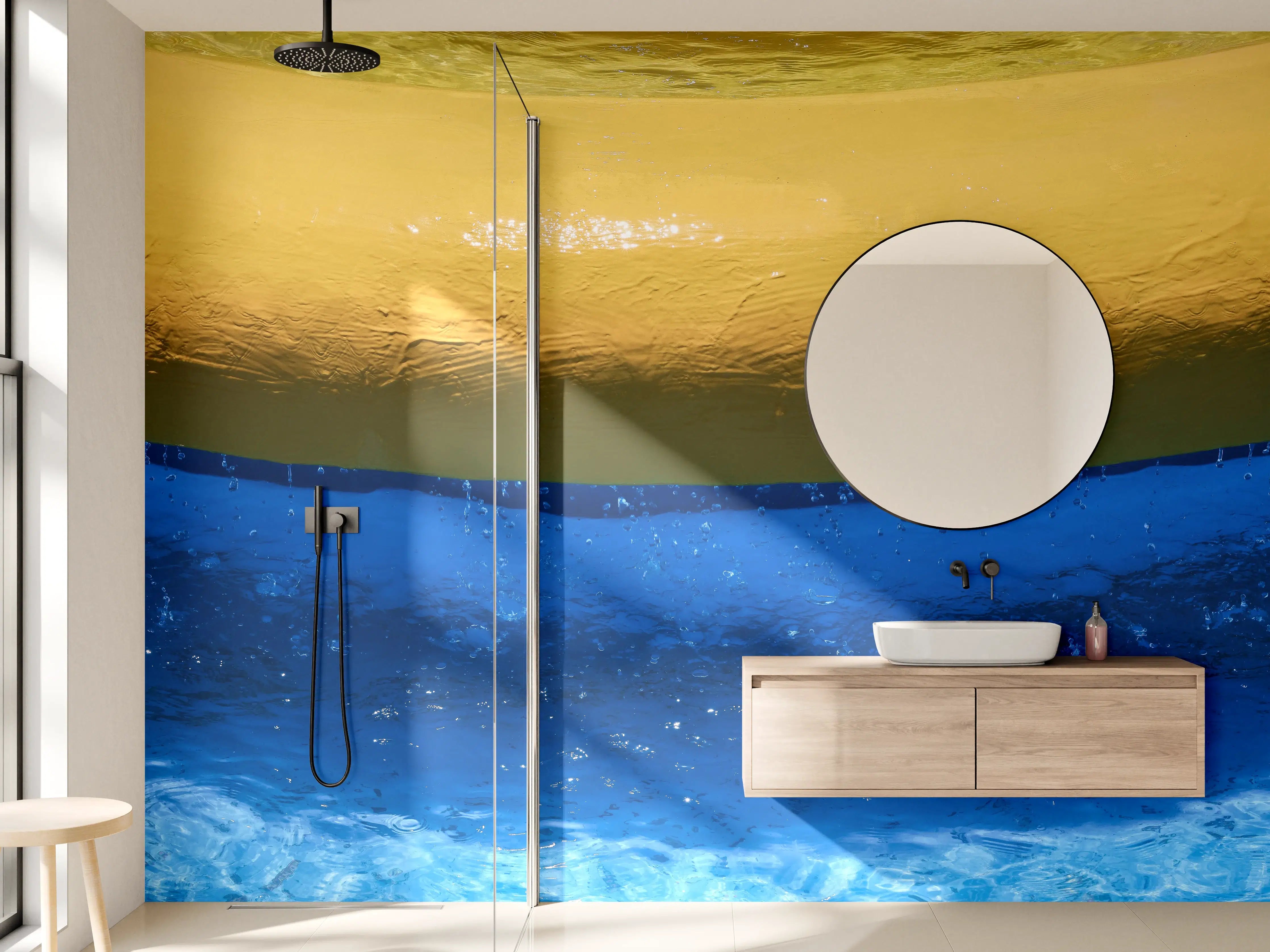 Wandverkleidung Bad - Blau-Gelbes Pool-Design
