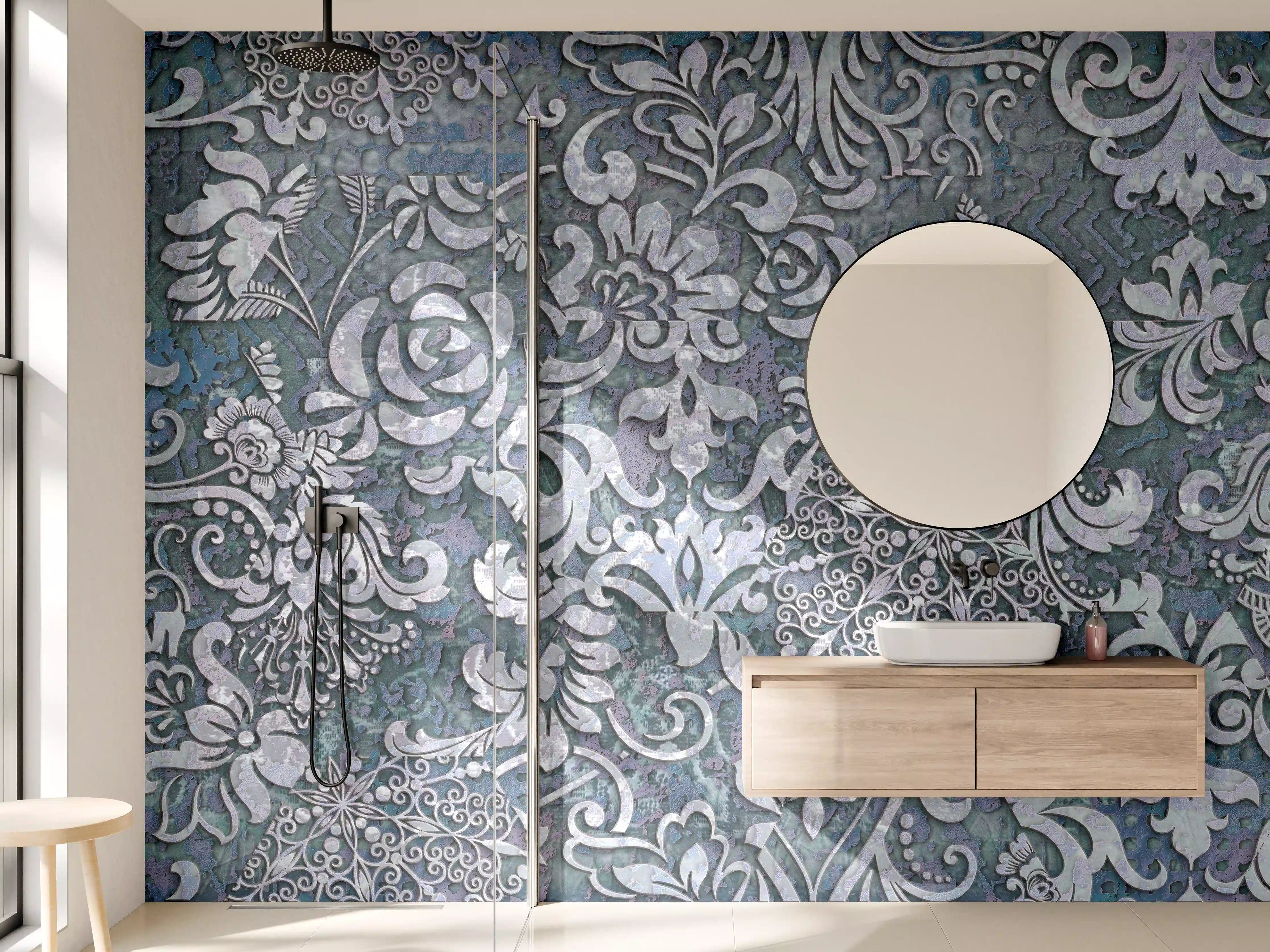 Wandverkleidung Bad - Blau-Grau Vintage Kunst