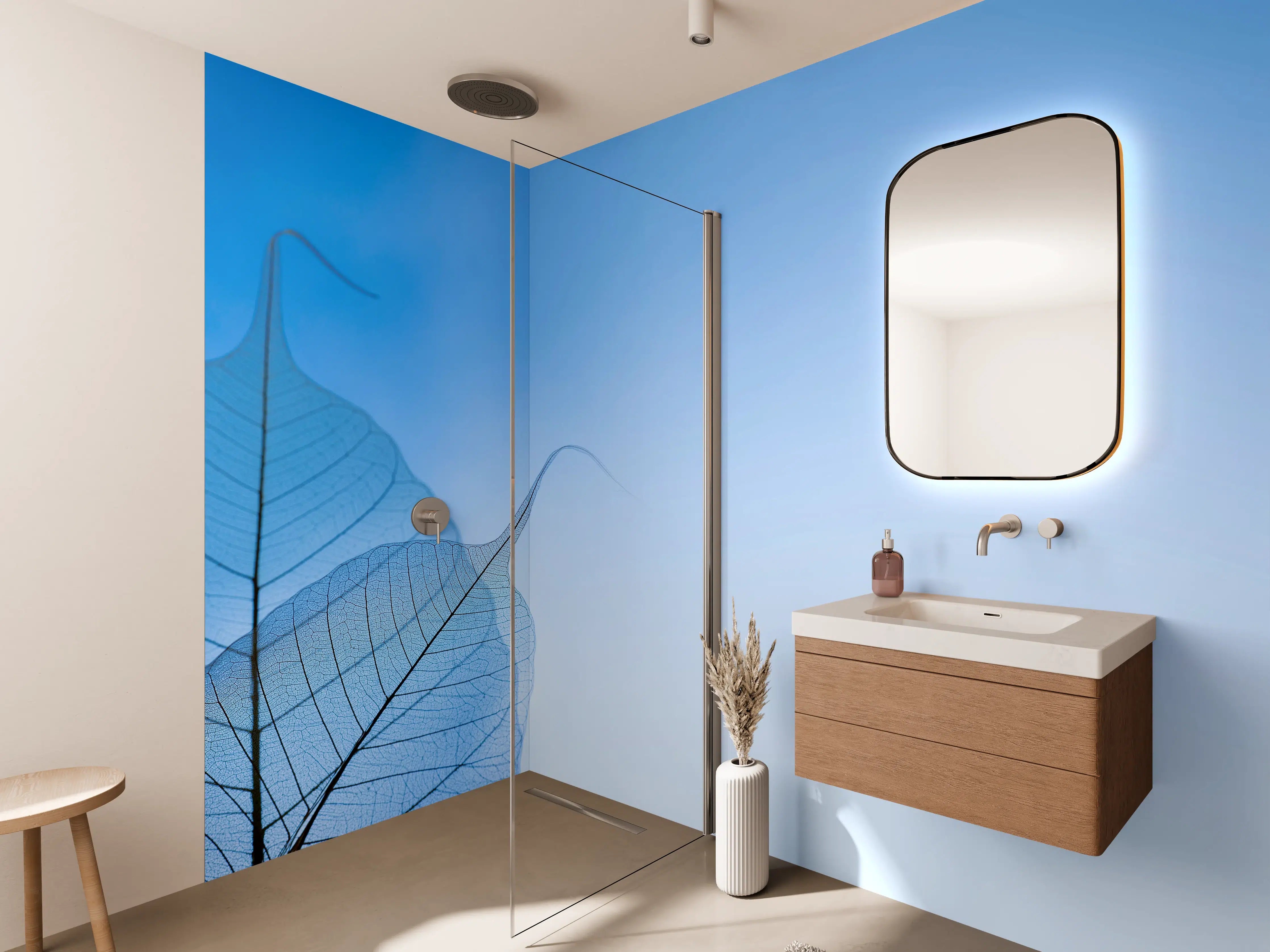 Wandverkleidung Bad - Blau-Veined Transparentes Blattbild