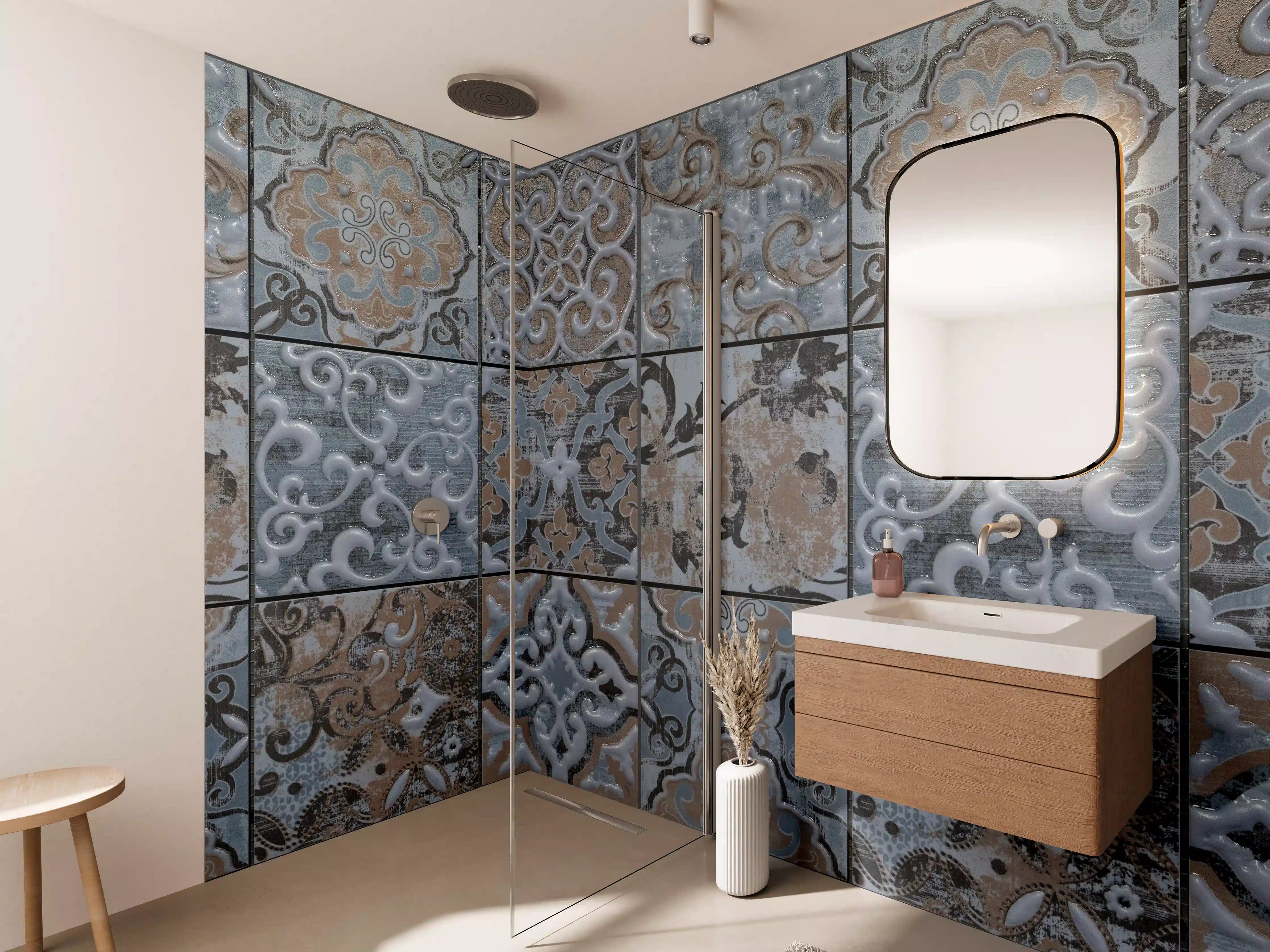 Wandverkleidung Bad - Blau geometrische Mosaik Fliesen