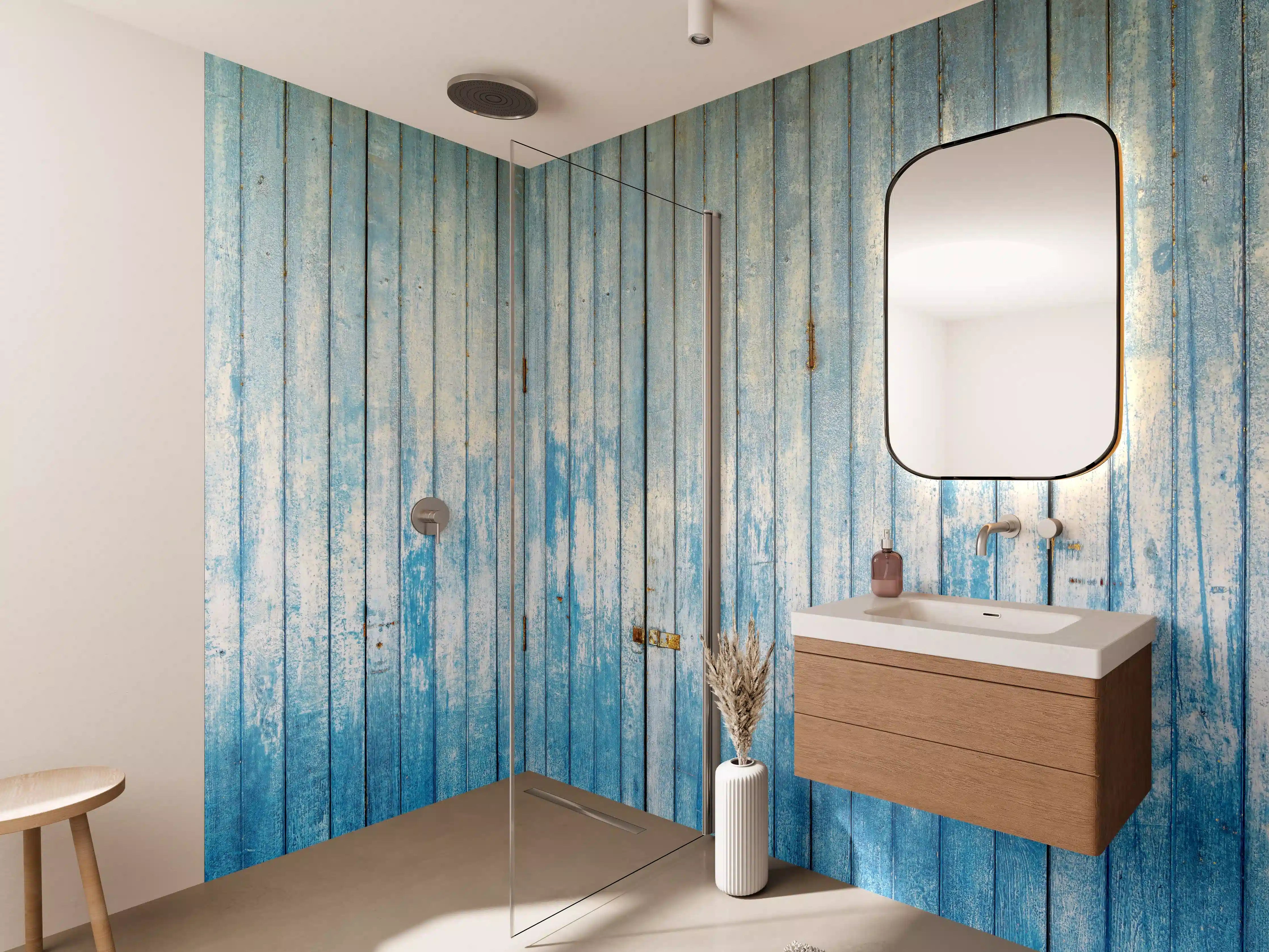 Wandverkleidung Bad - Blau gestrichene Holztür mit rostigem Schloss