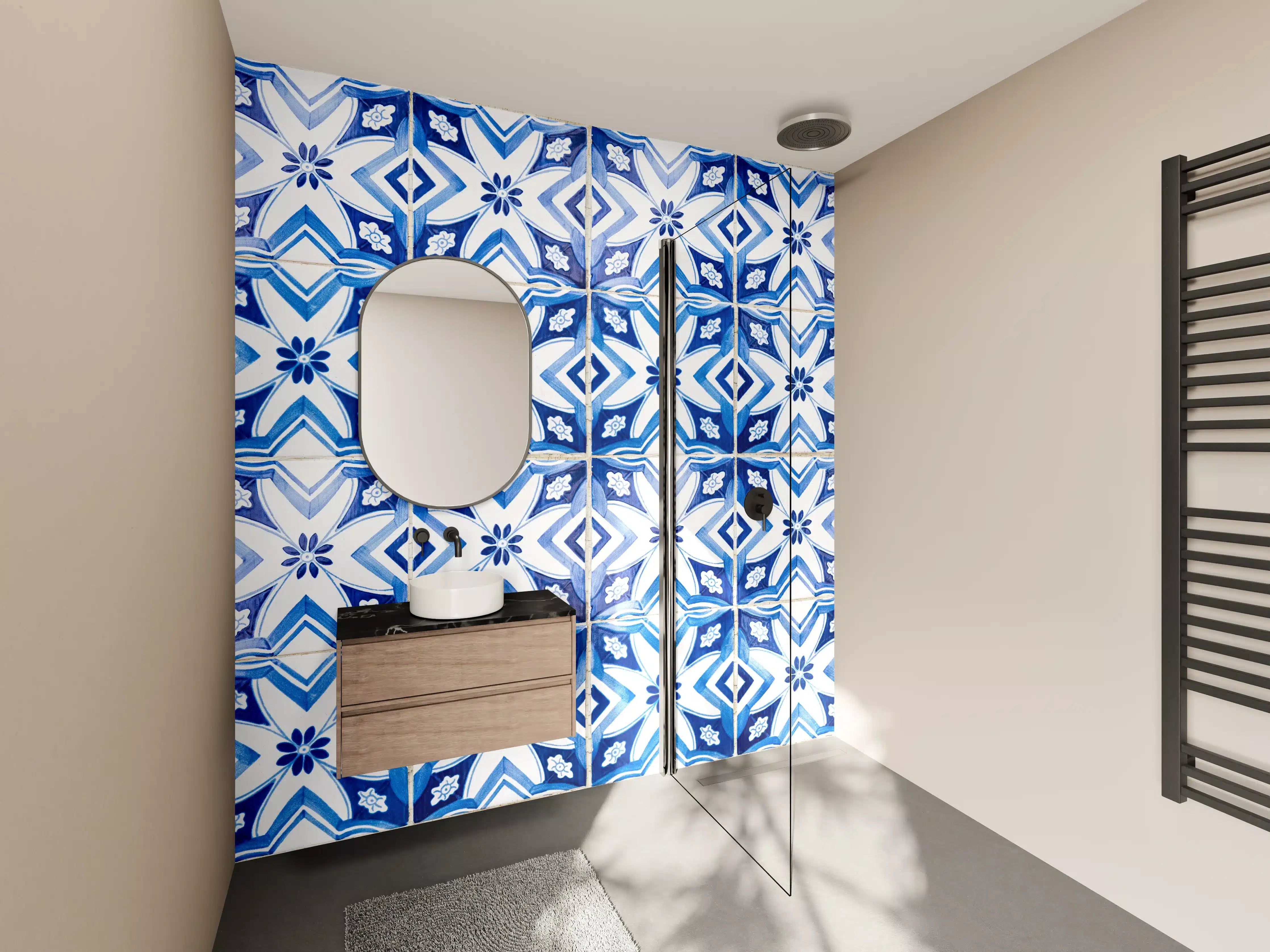 Wandverkleidung Bad - Blaue Azulejo-Fliesen