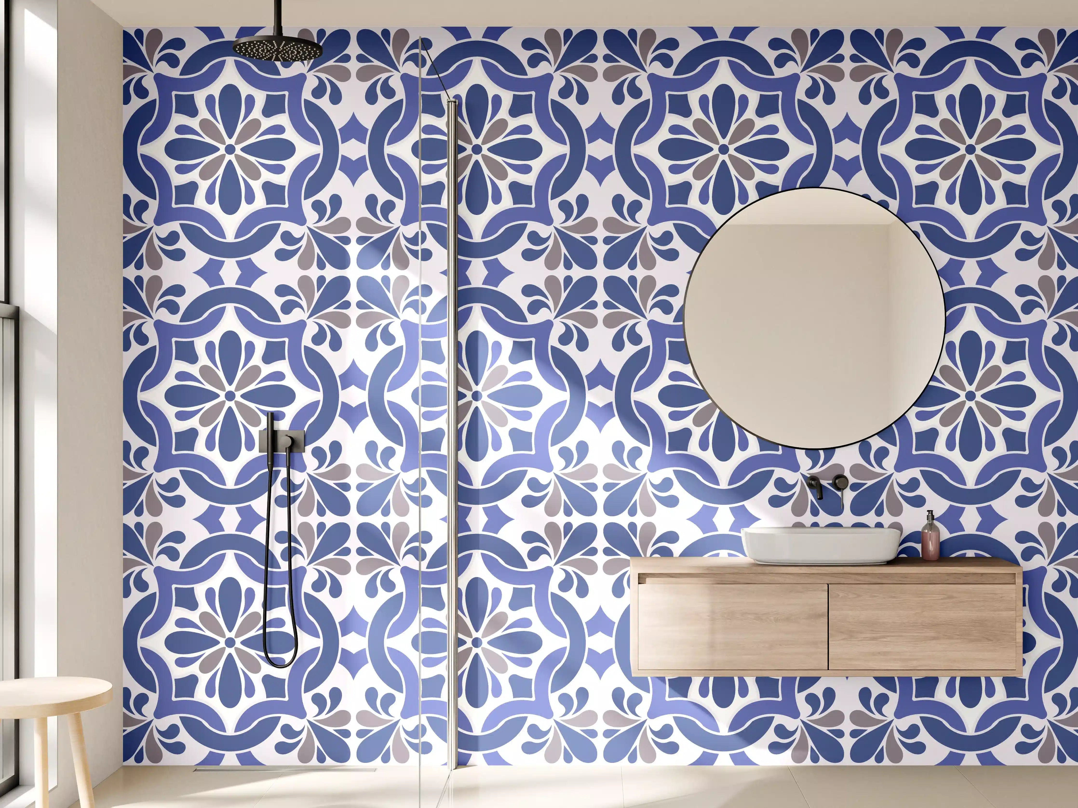 Wandverkleidung Bad - Blaue Fliesenmuster im Marokko-Stil
