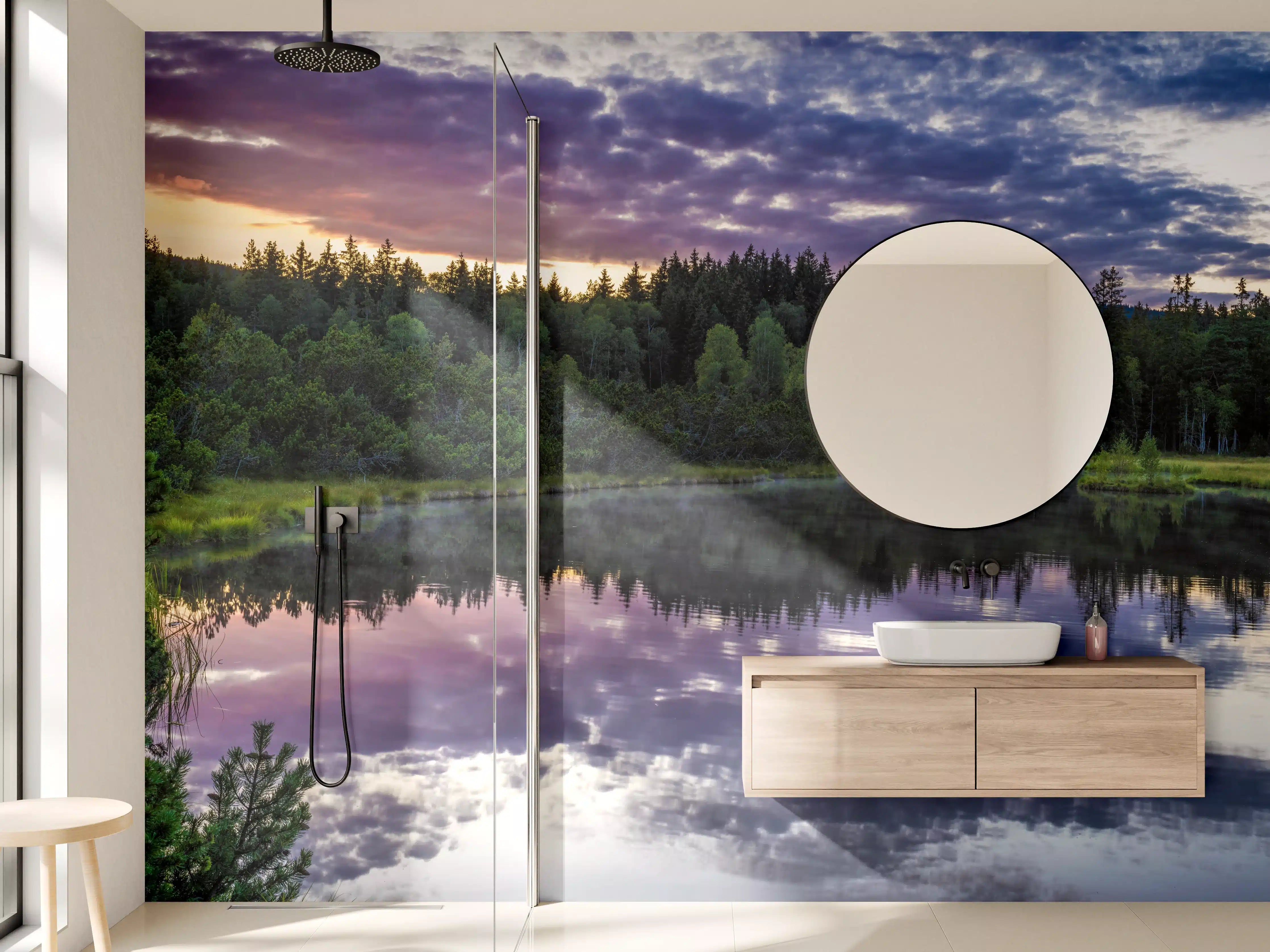 Wandverkleidung Bad - Blaue Himmelsszene mit Wasserreflexion