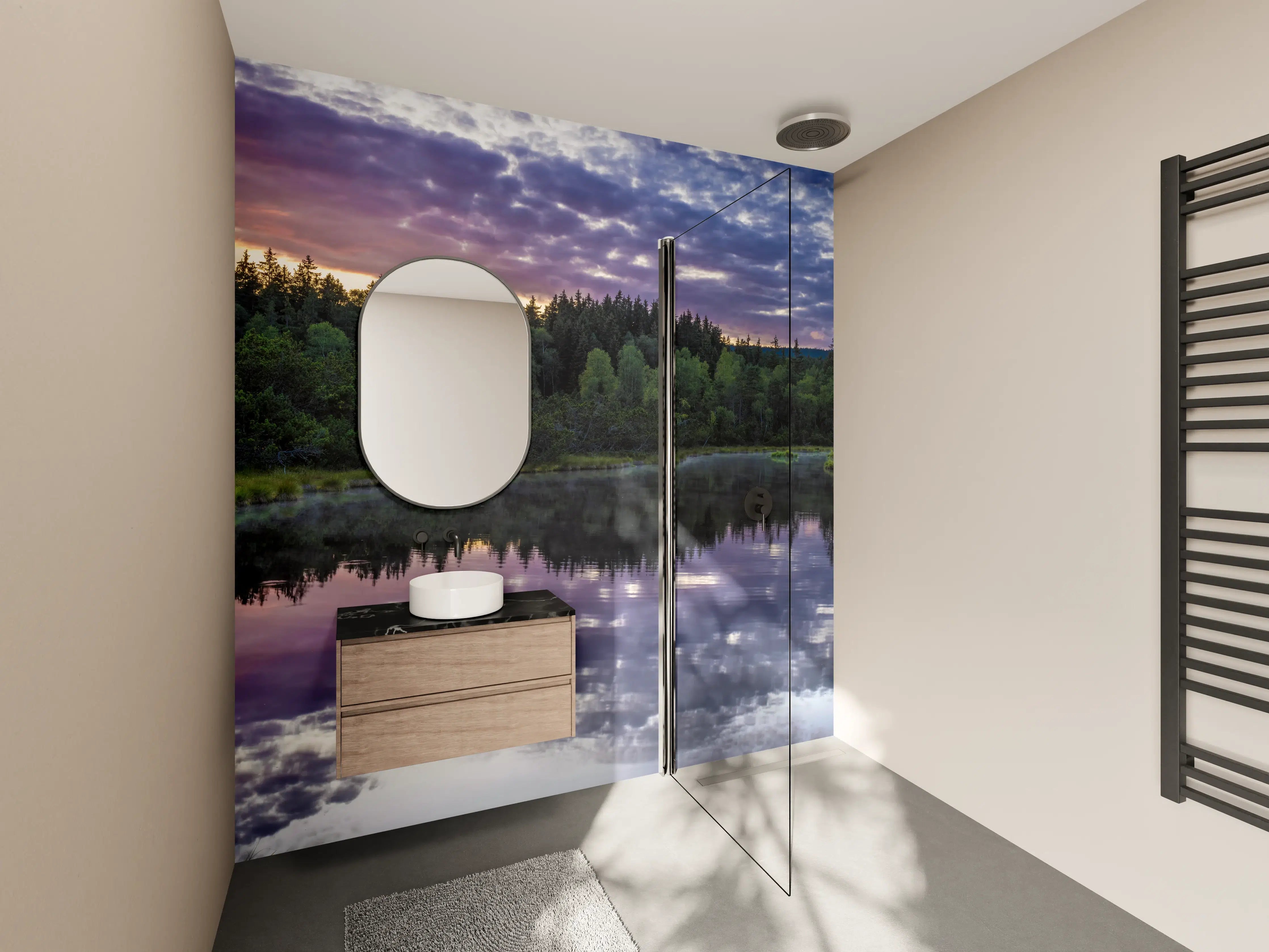 Wandverkleidung Bad - Blaue Himmelsszene mit Wasserreflexion