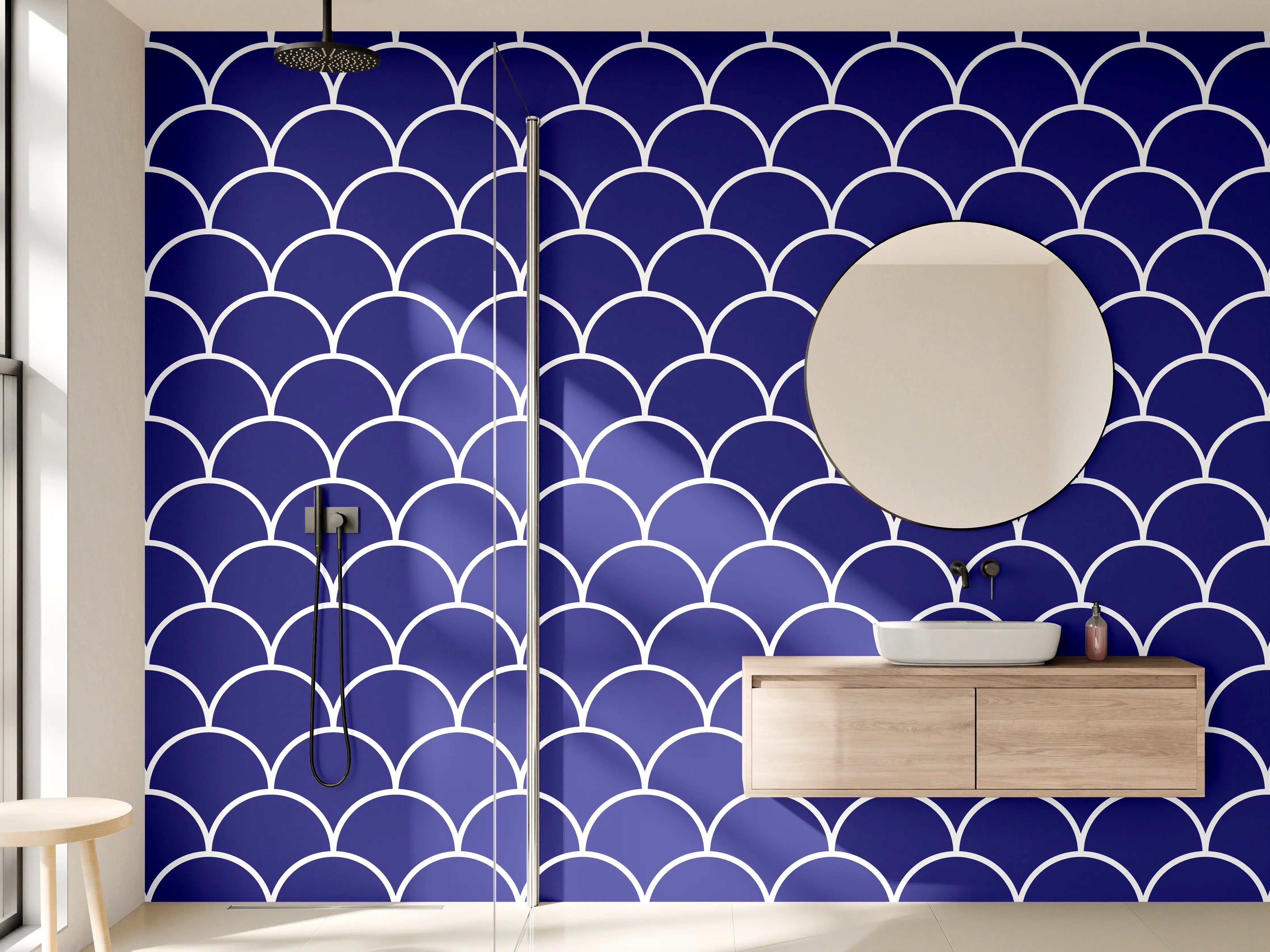 Wandverkleidung Bad - Blaue Meeresschuppen Muster