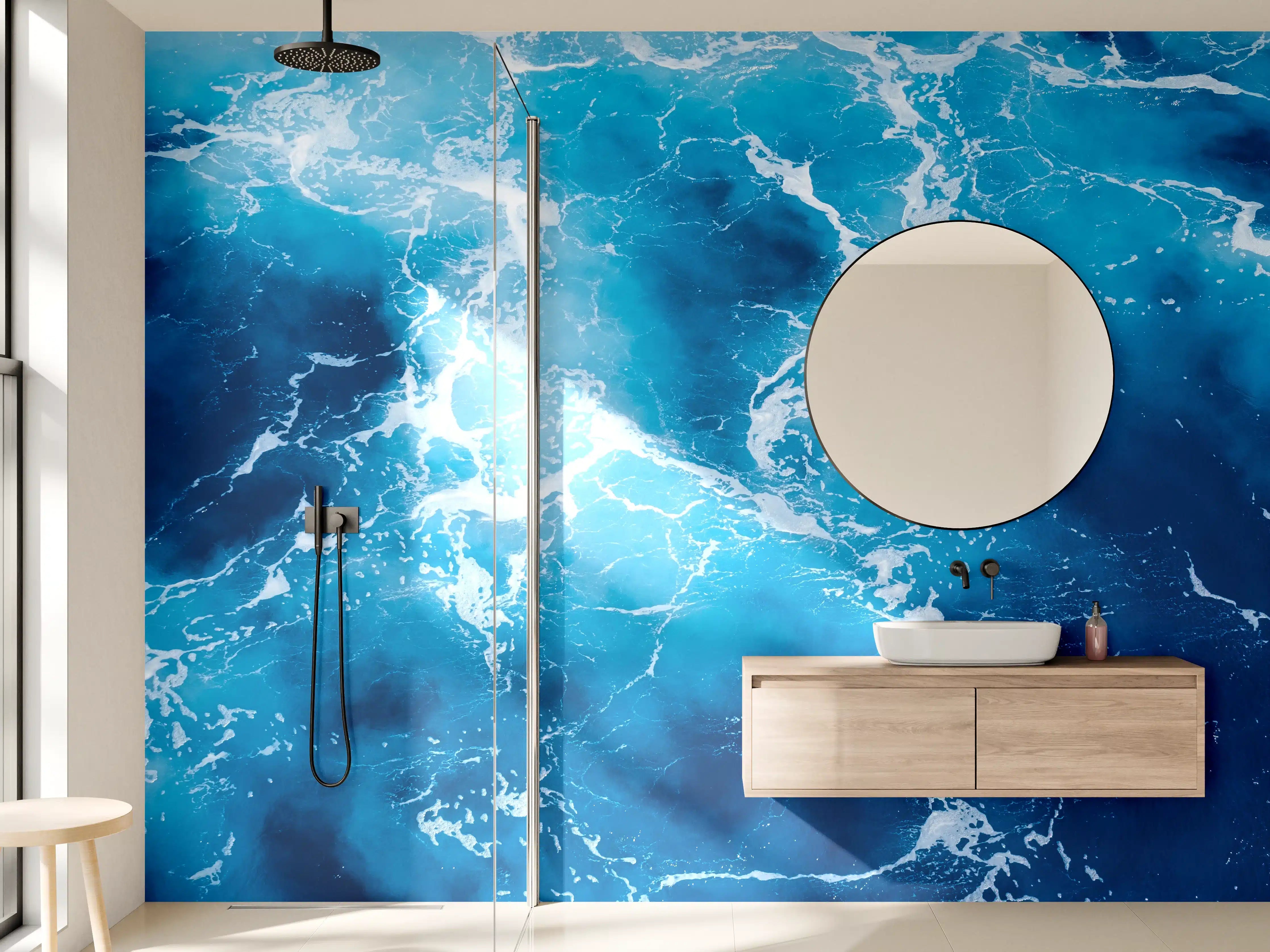 Wandverkleidung Bad - Blaue Meereswellen mit weißem Schaum