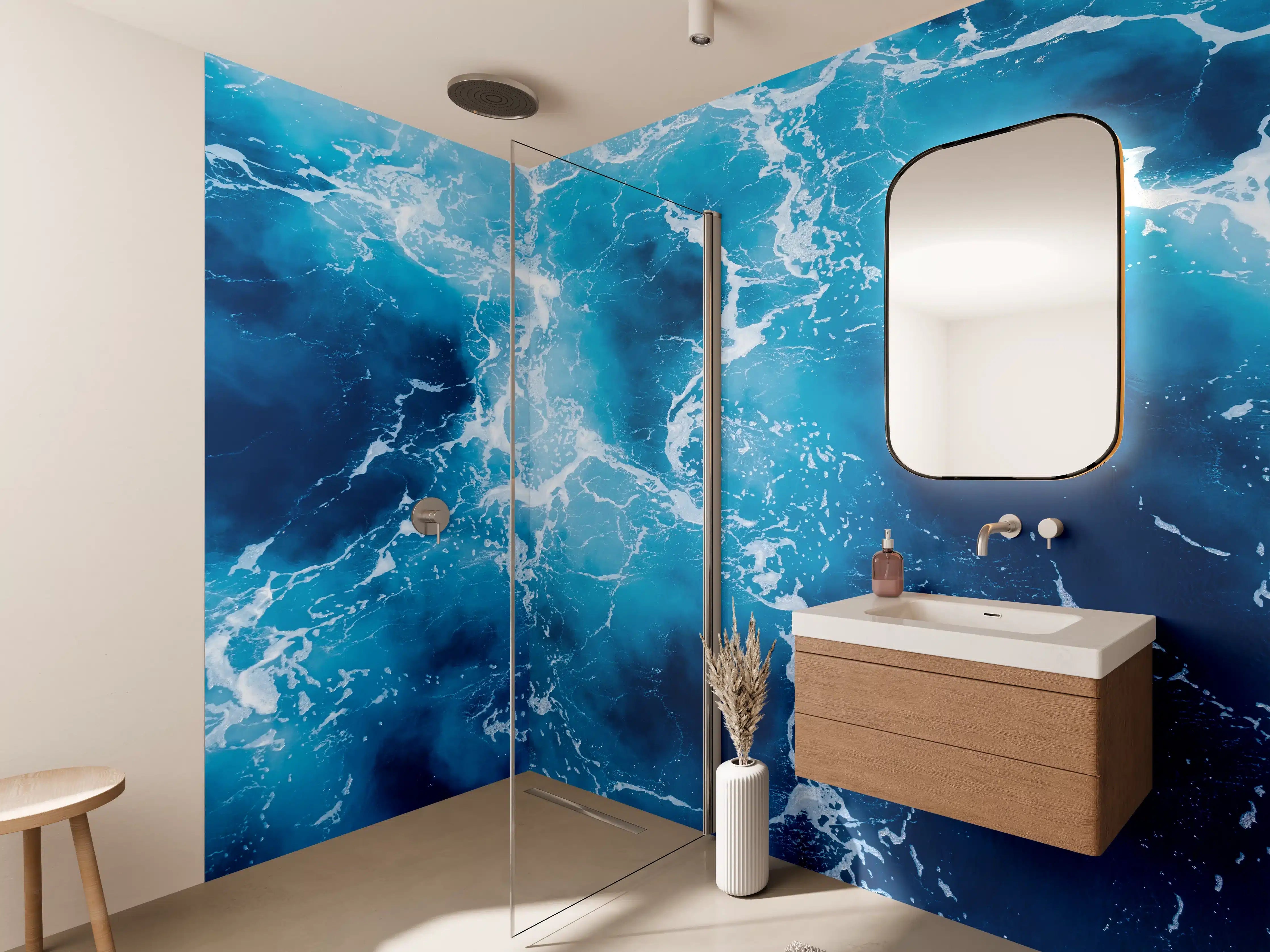 Wandverkleidung Bad - Blaue Meereswellen mit weißem Schaum