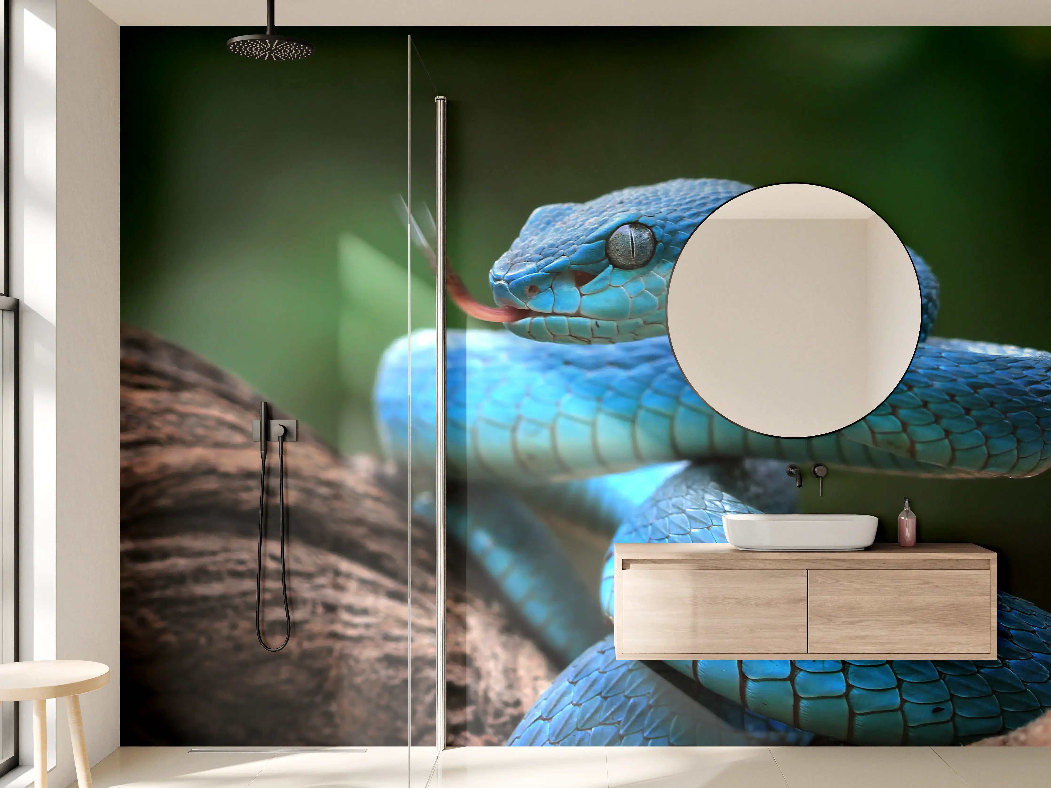 Wandverkleidung Bad - Blaue Viper Nahaufnahme