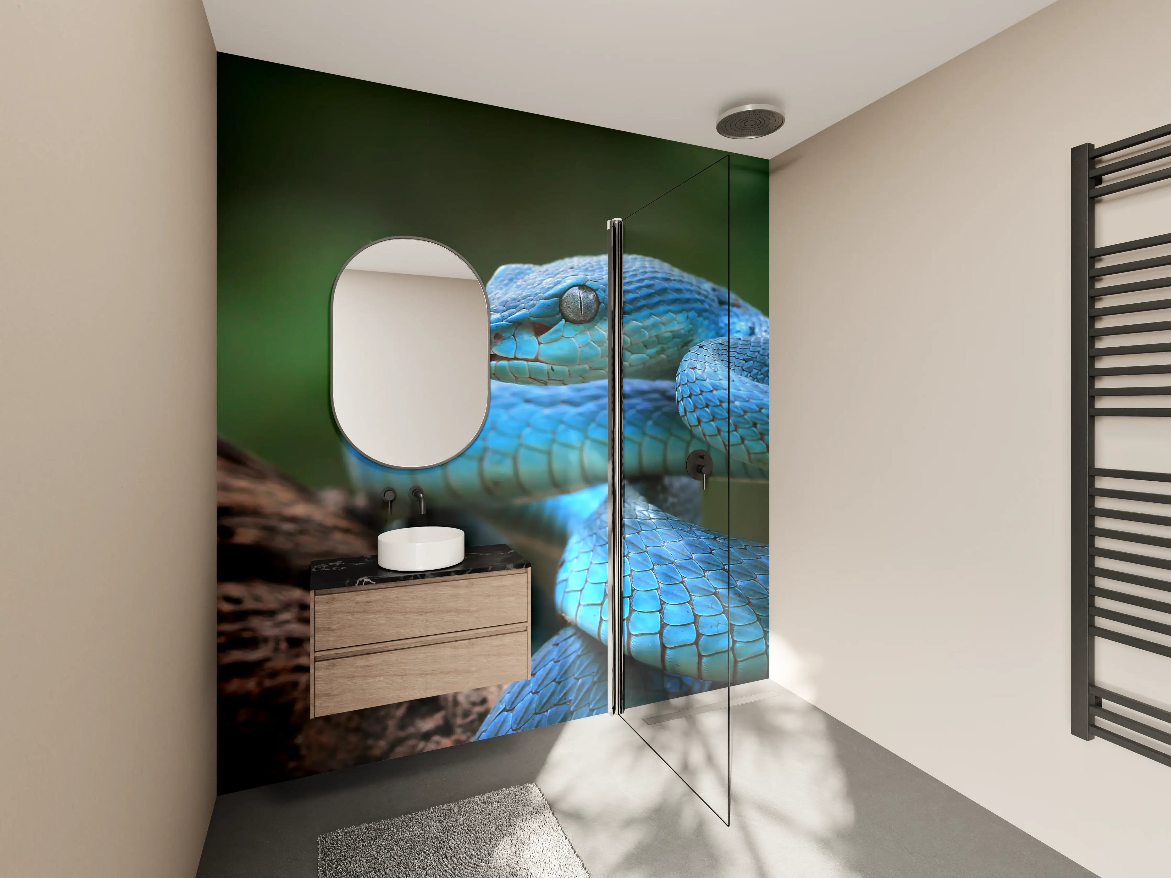 Wandverkleidung Bad - Blaue Viper Nahaufnahme