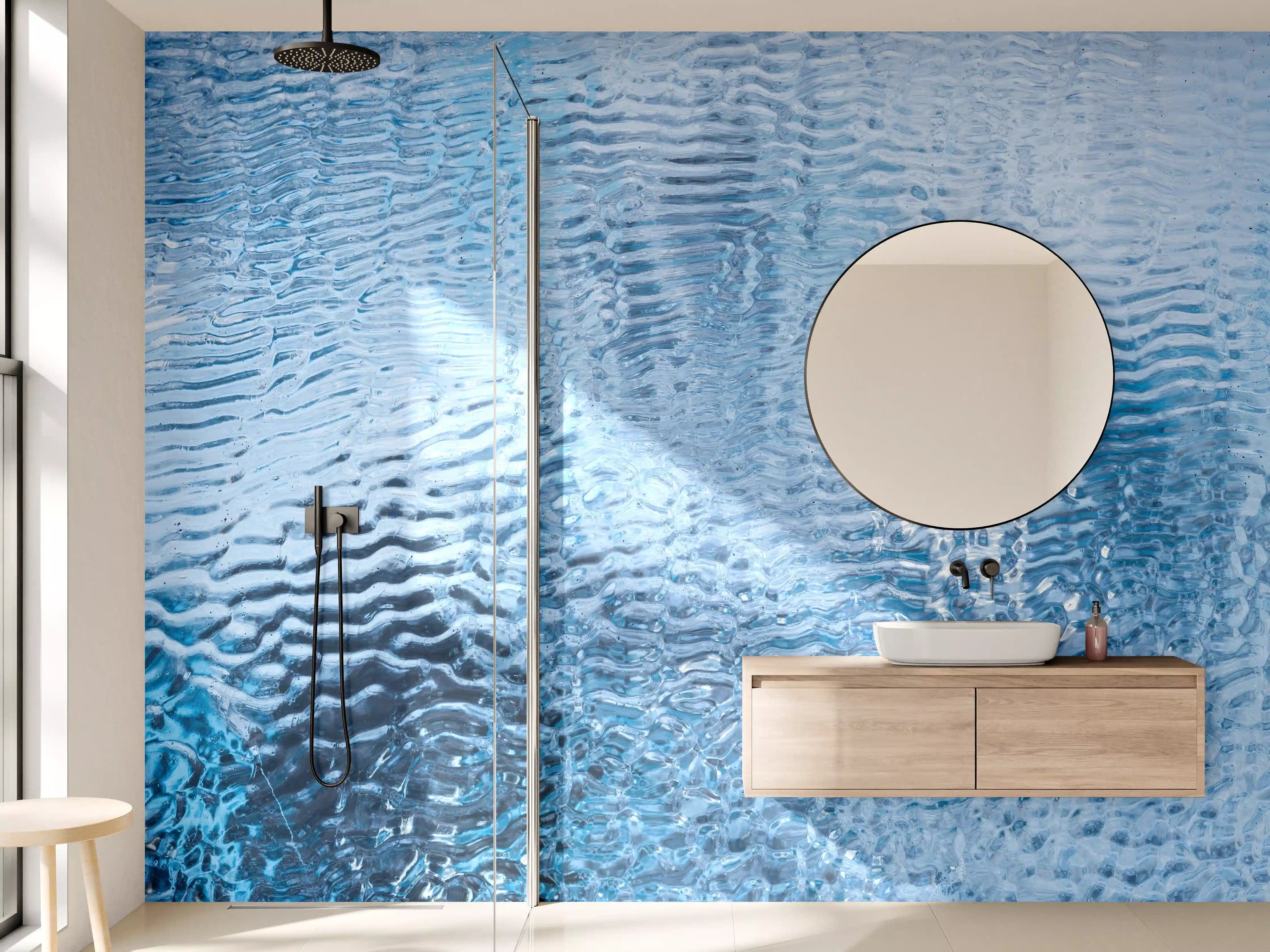 Wandverkleidung Bad - Blaue Wasseroberfläche mit Wellenmuster