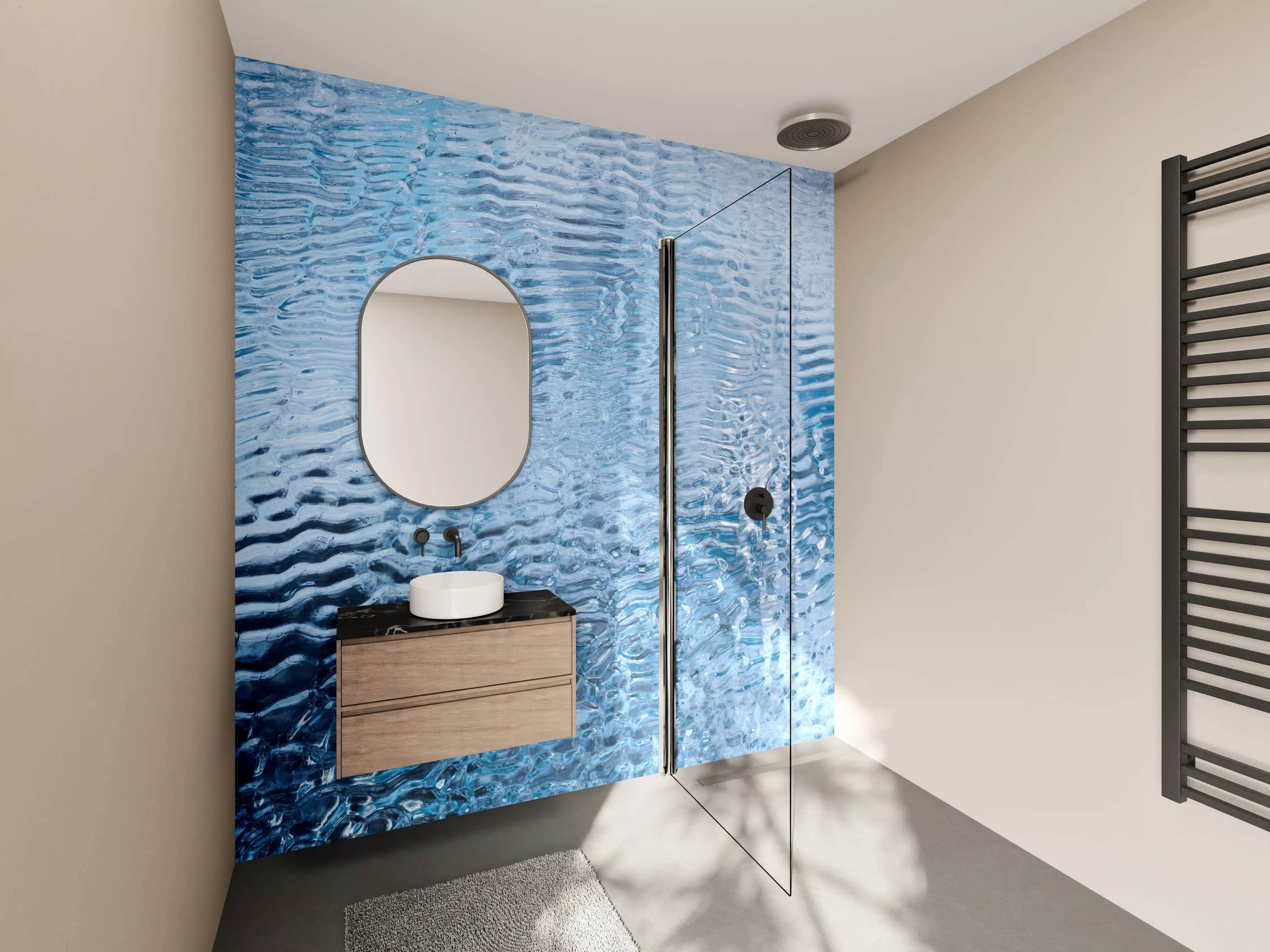 Wandverkleidung Bad - Blaue Wasseroberfläche mit Wellenmuster
