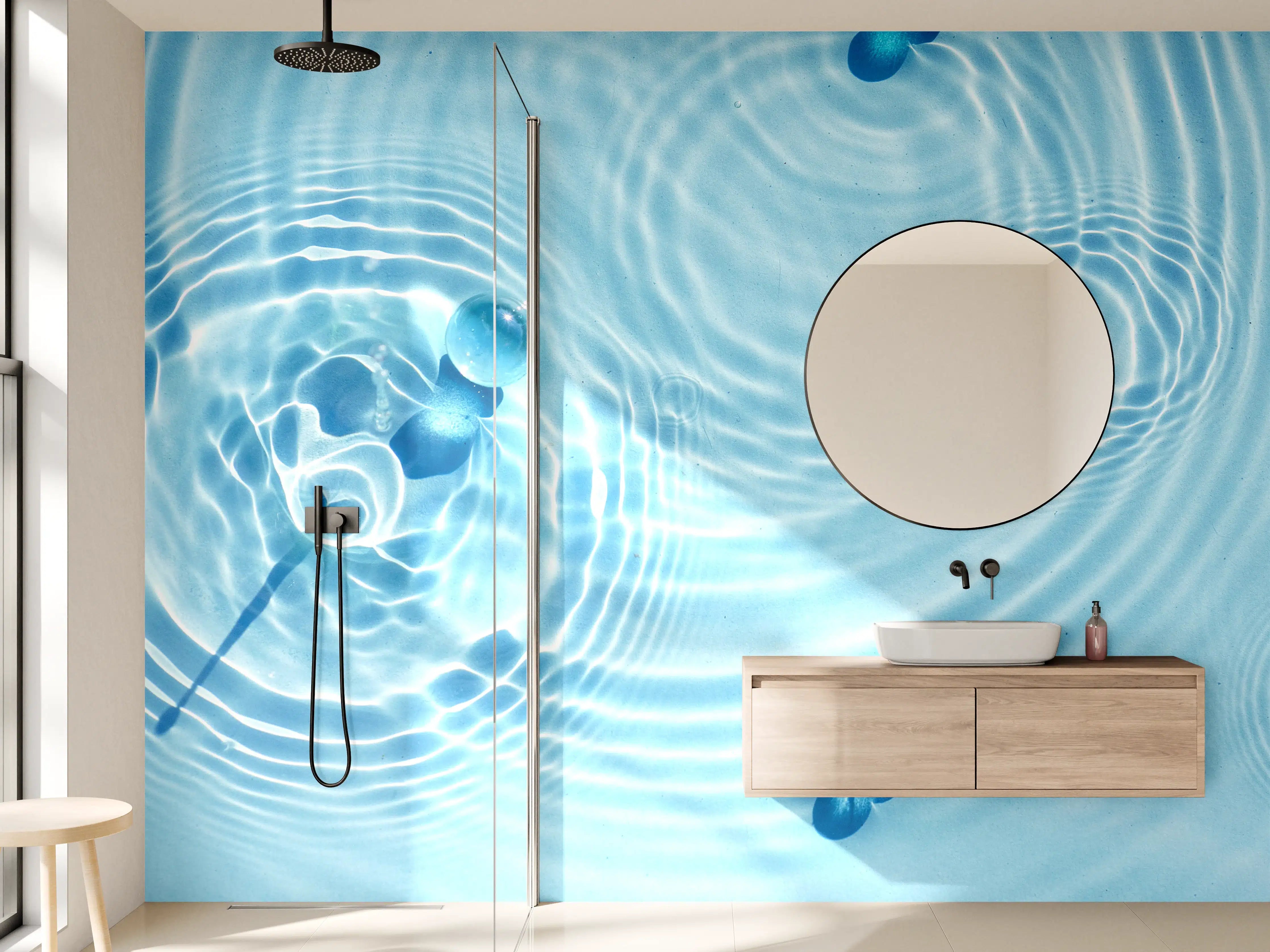 Wandverkleidung Bad - Blaue Wassertropfen mit Kreisen