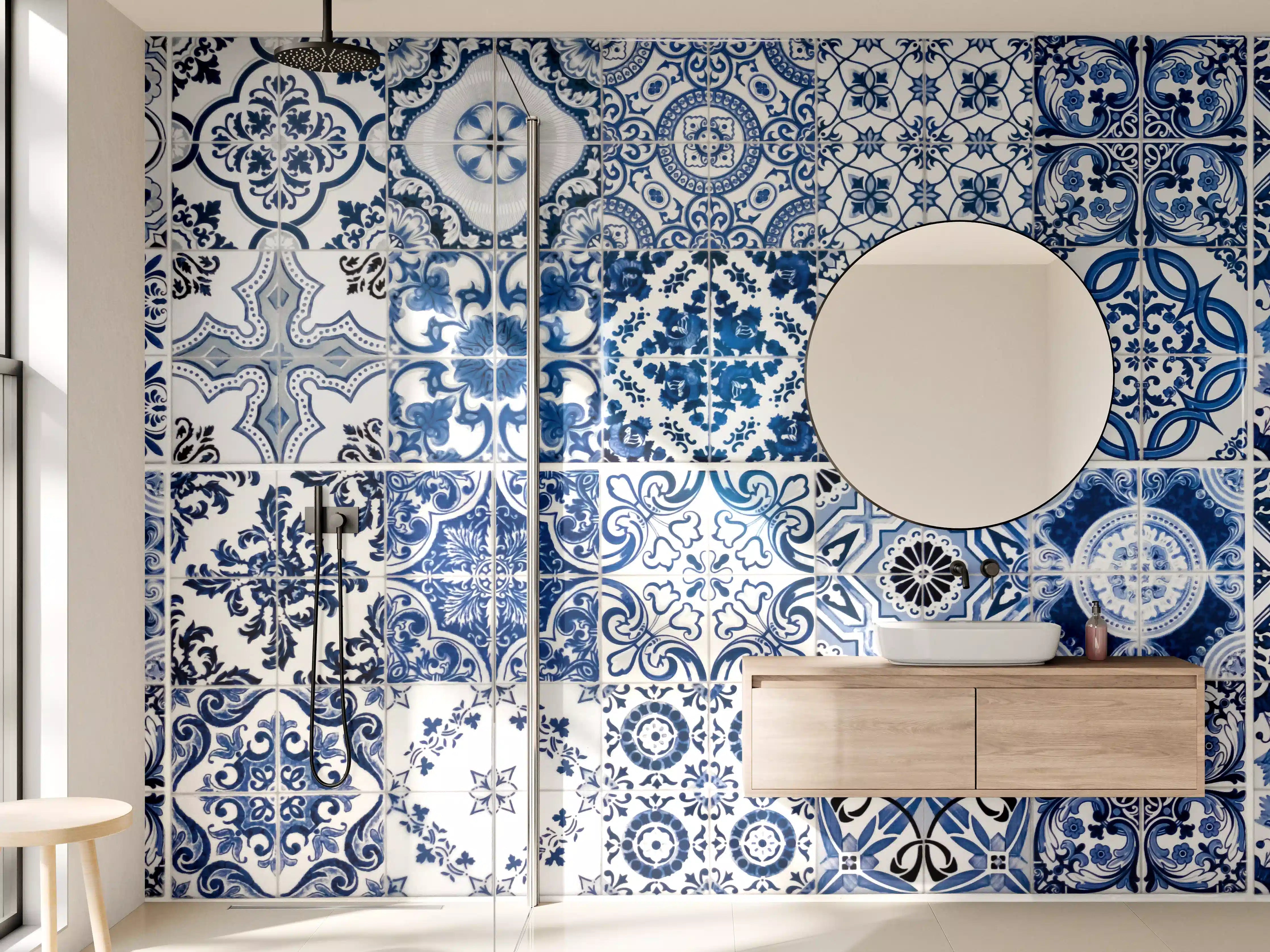 Wandverkleidung Bad - Blaue portugiesische Azulejo-Fliesen