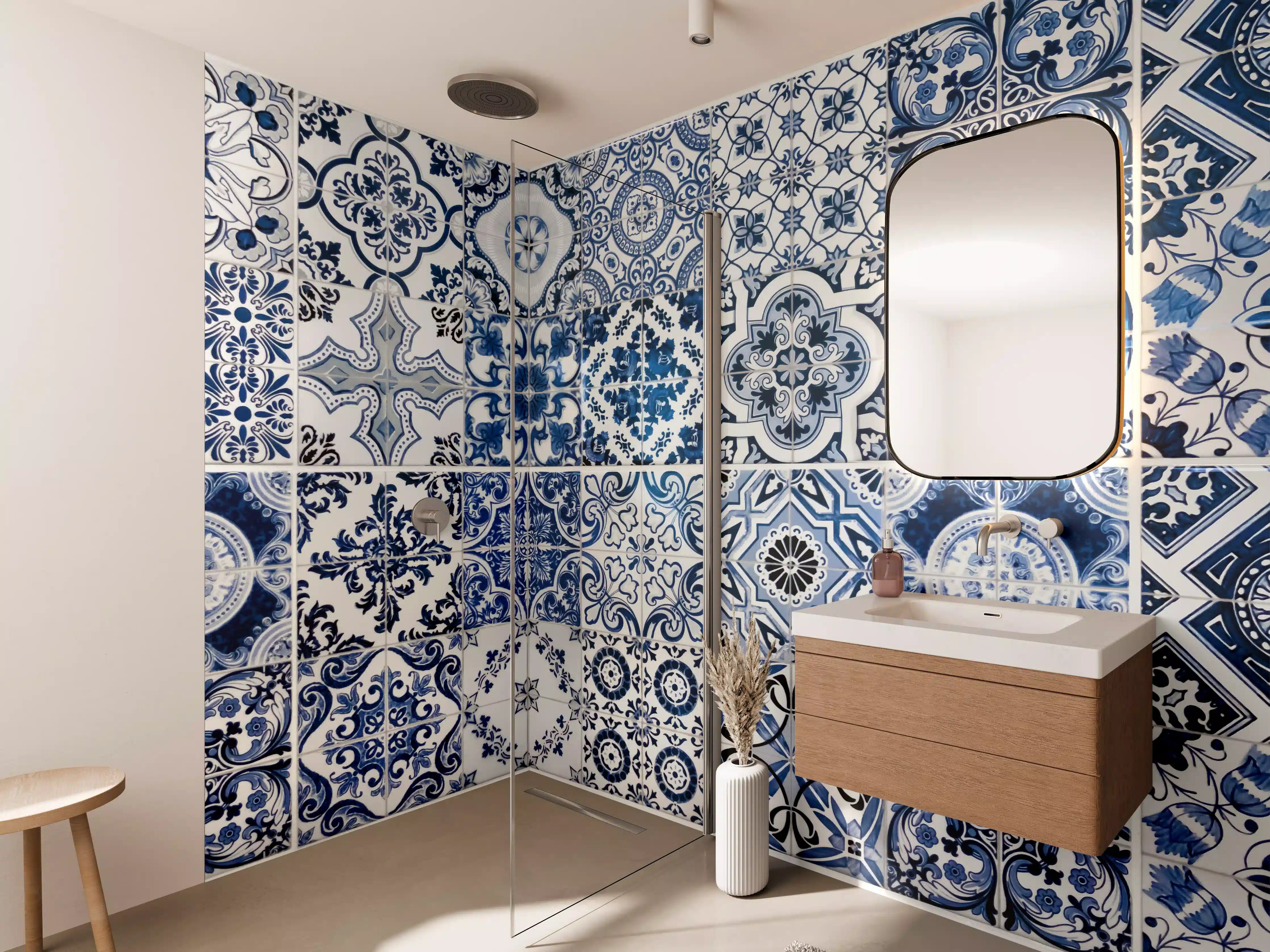 Wandverkleidung Bad - Blaue portugiesische Azulejo-Fliesen