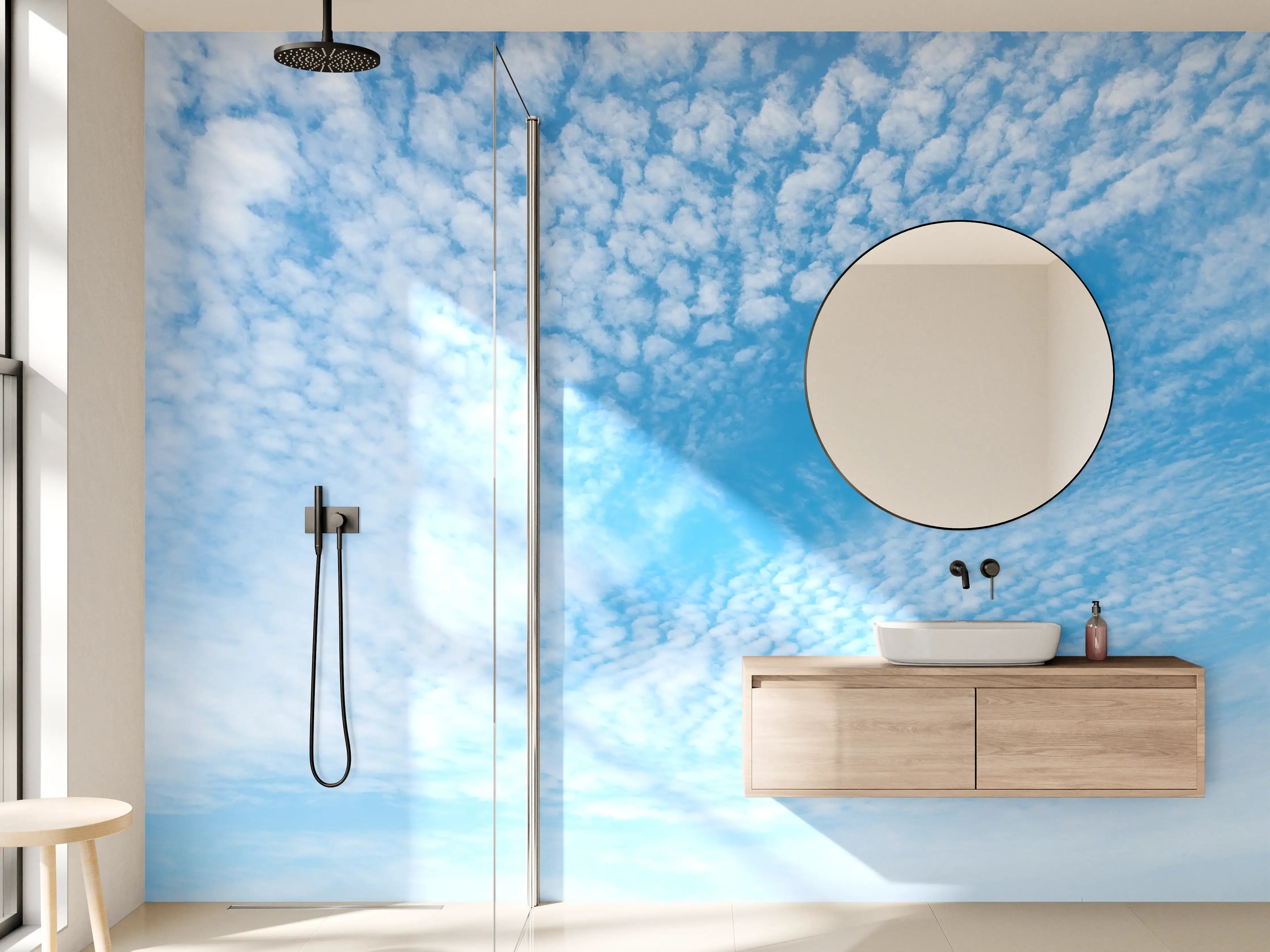 Wandverkleidung Bad - Blauer Himmel mit grauem Wolkenmuster