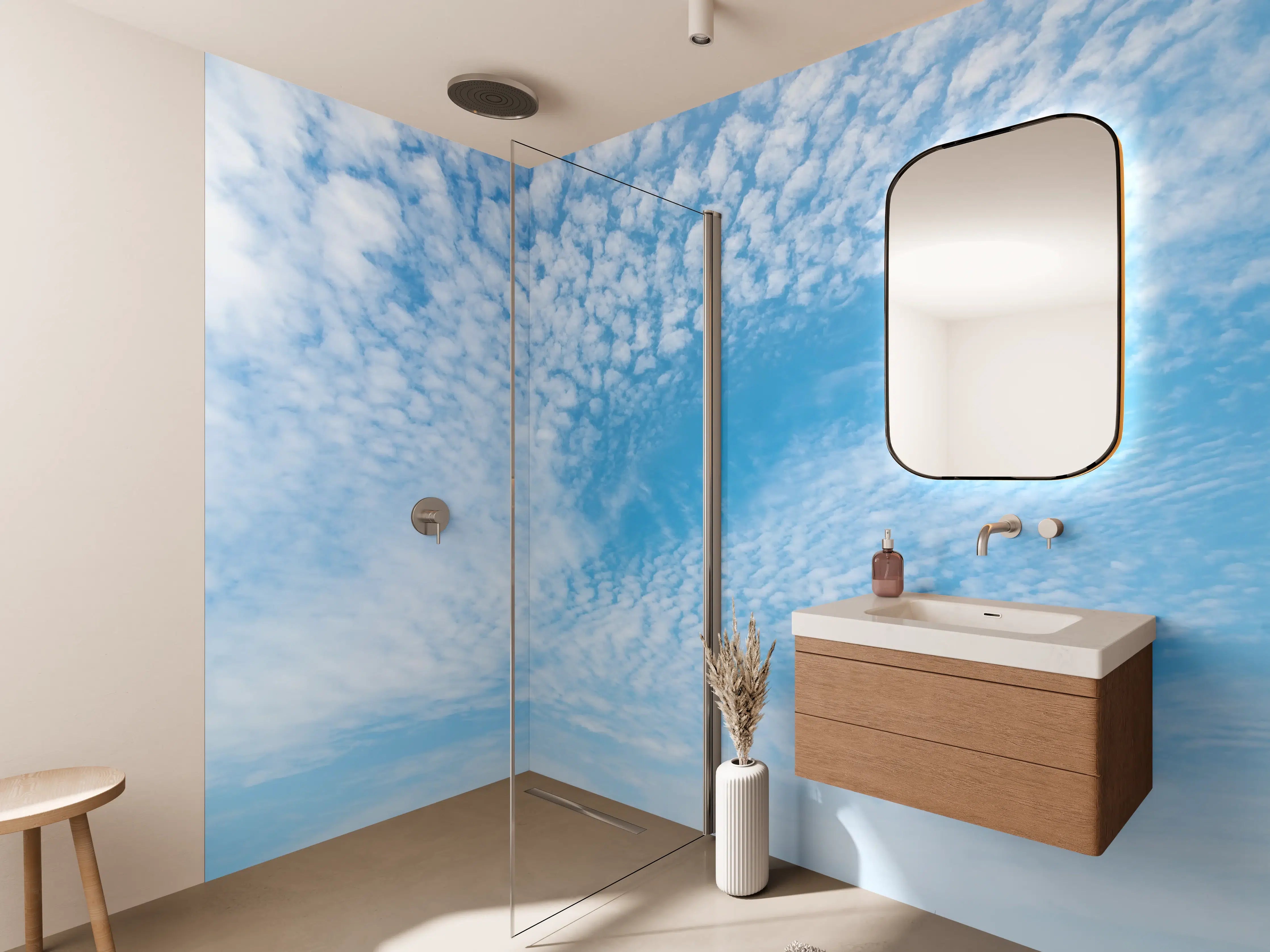 Wandverkleidung Bad - Blauer Himmel mit grauem Wolkenmuster