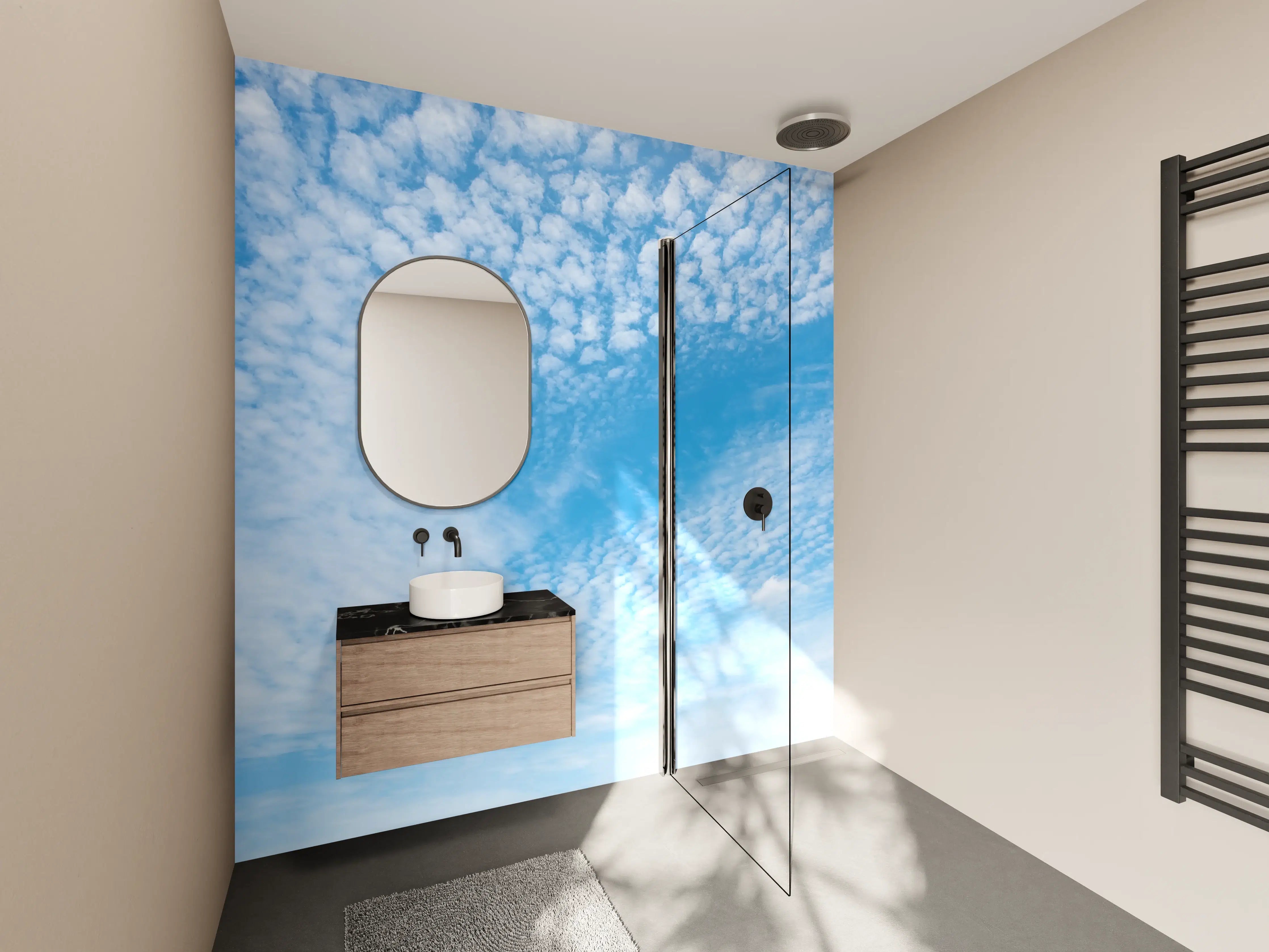 Wandverkleidung Bad - Blauer Himmel mit grauem Wolkenmuster