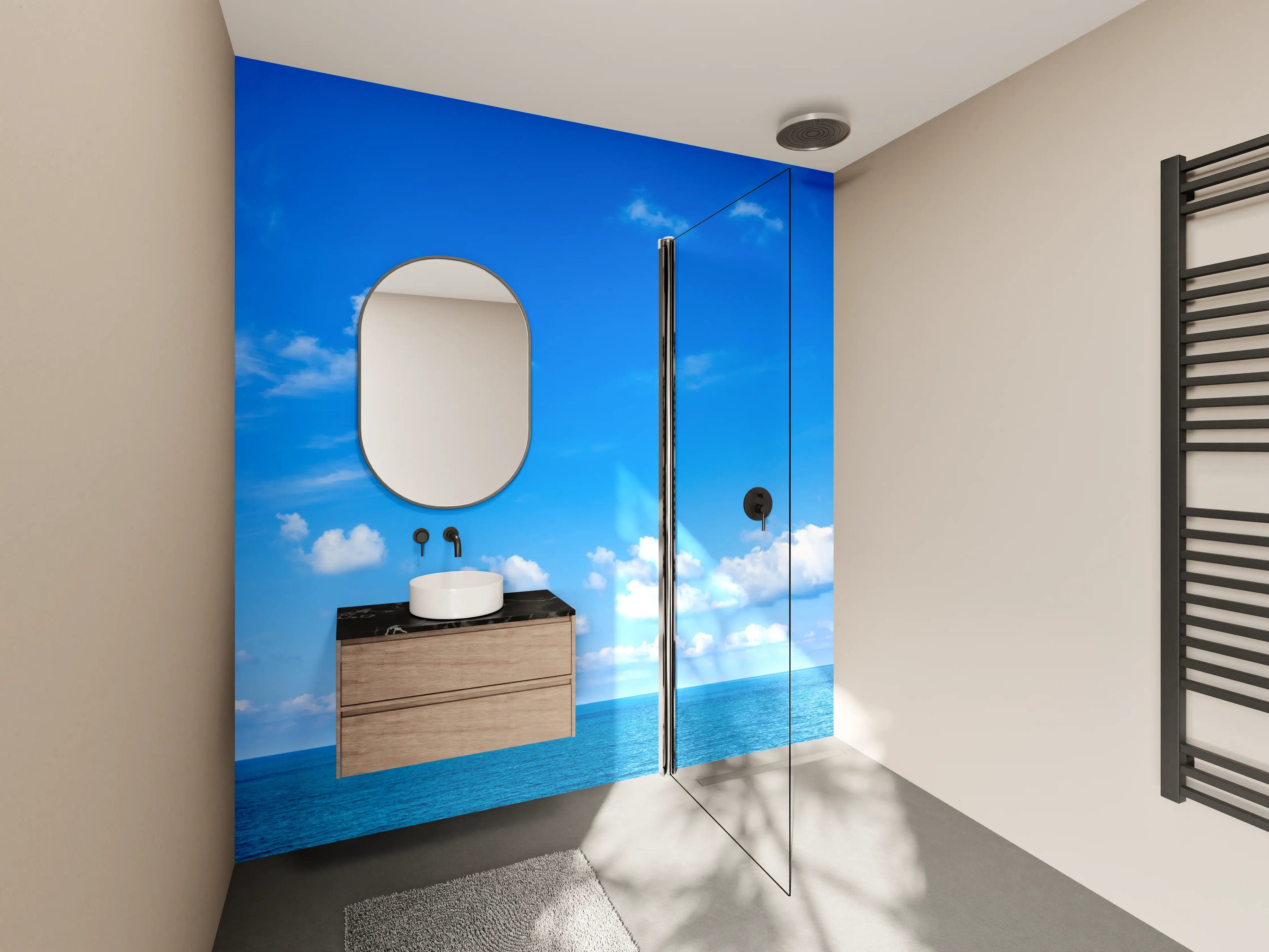 Wandverkleidung Bad - Blauer Himmel über dem Meer