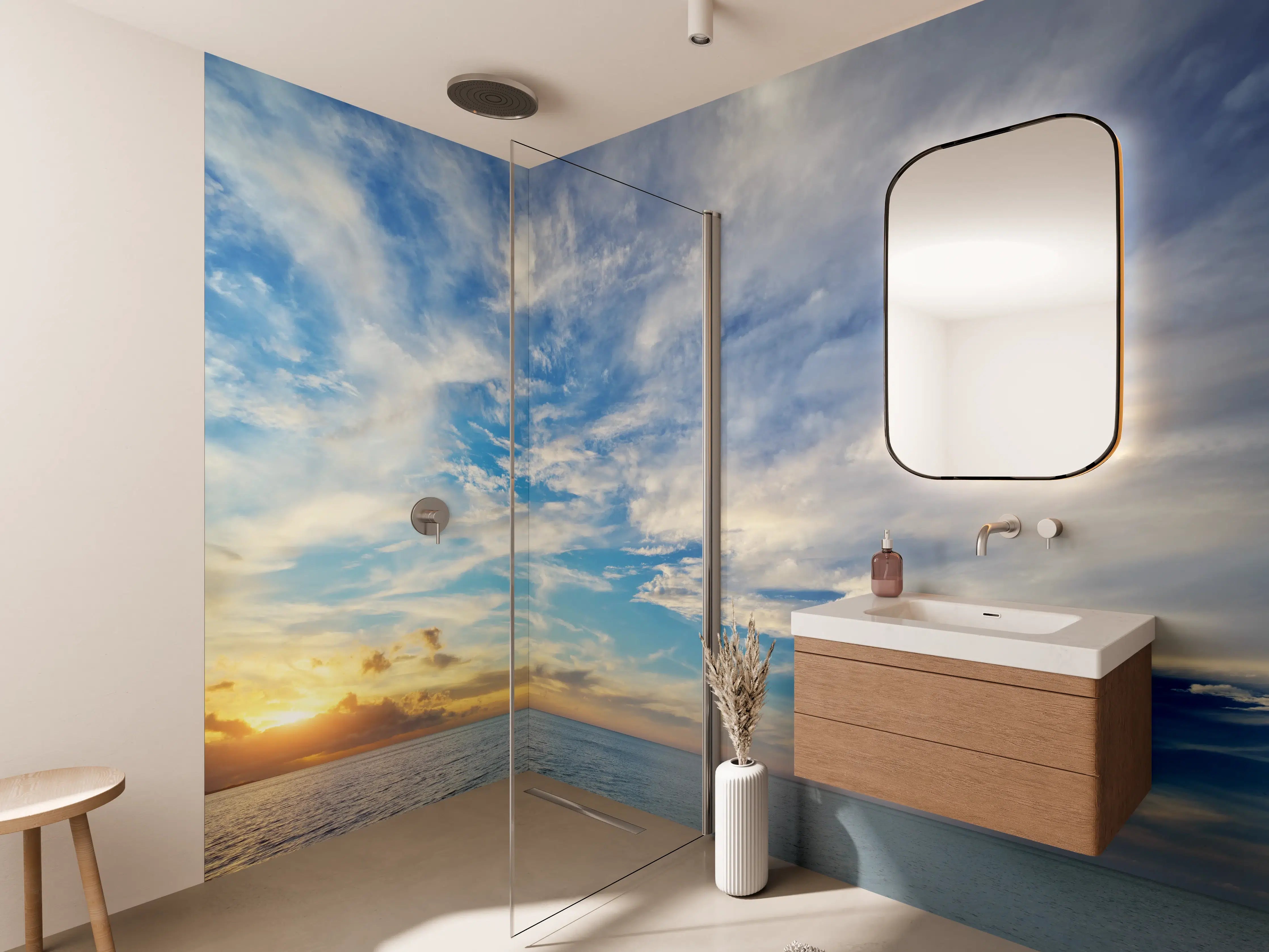 Wandverkleidung Bad - Blauer Himmel und Sonnenuntergang über dem Meer