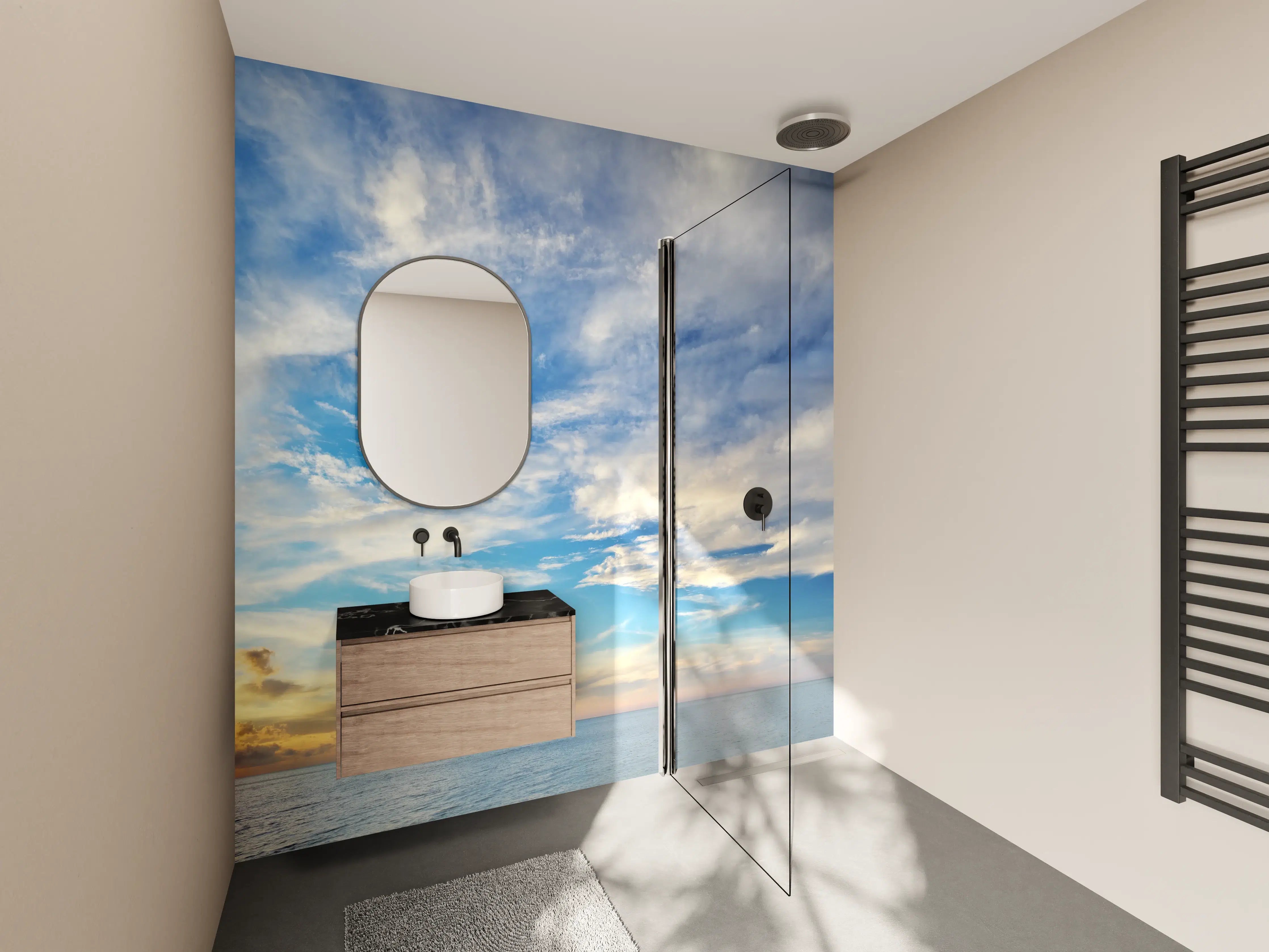 Wandverkleidung Bad - Blauer Himmel und Sonnenuntergang über dem Meer