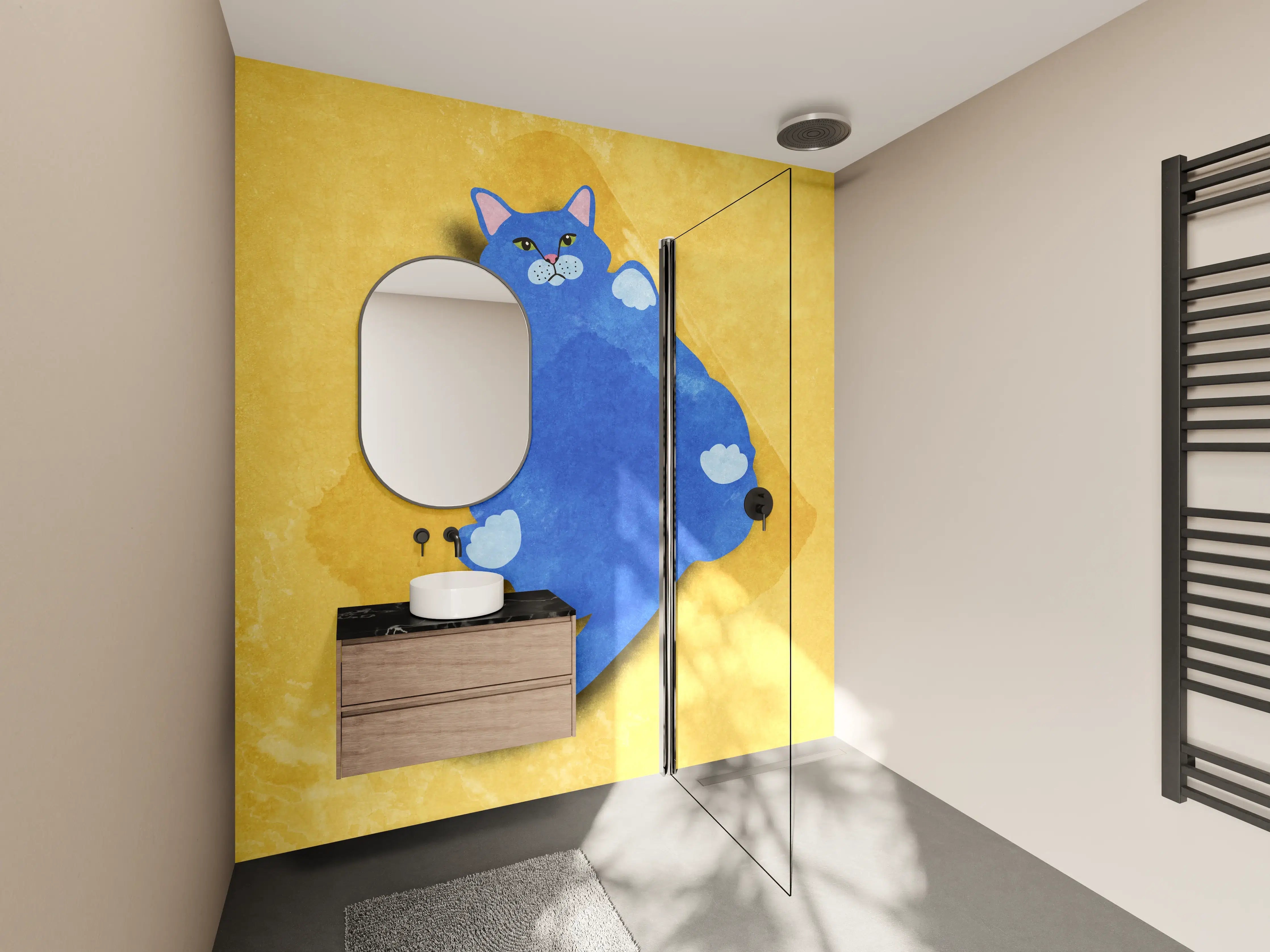 Wandverkleidung Bad - Blauer Lustiger Katzen-Print
