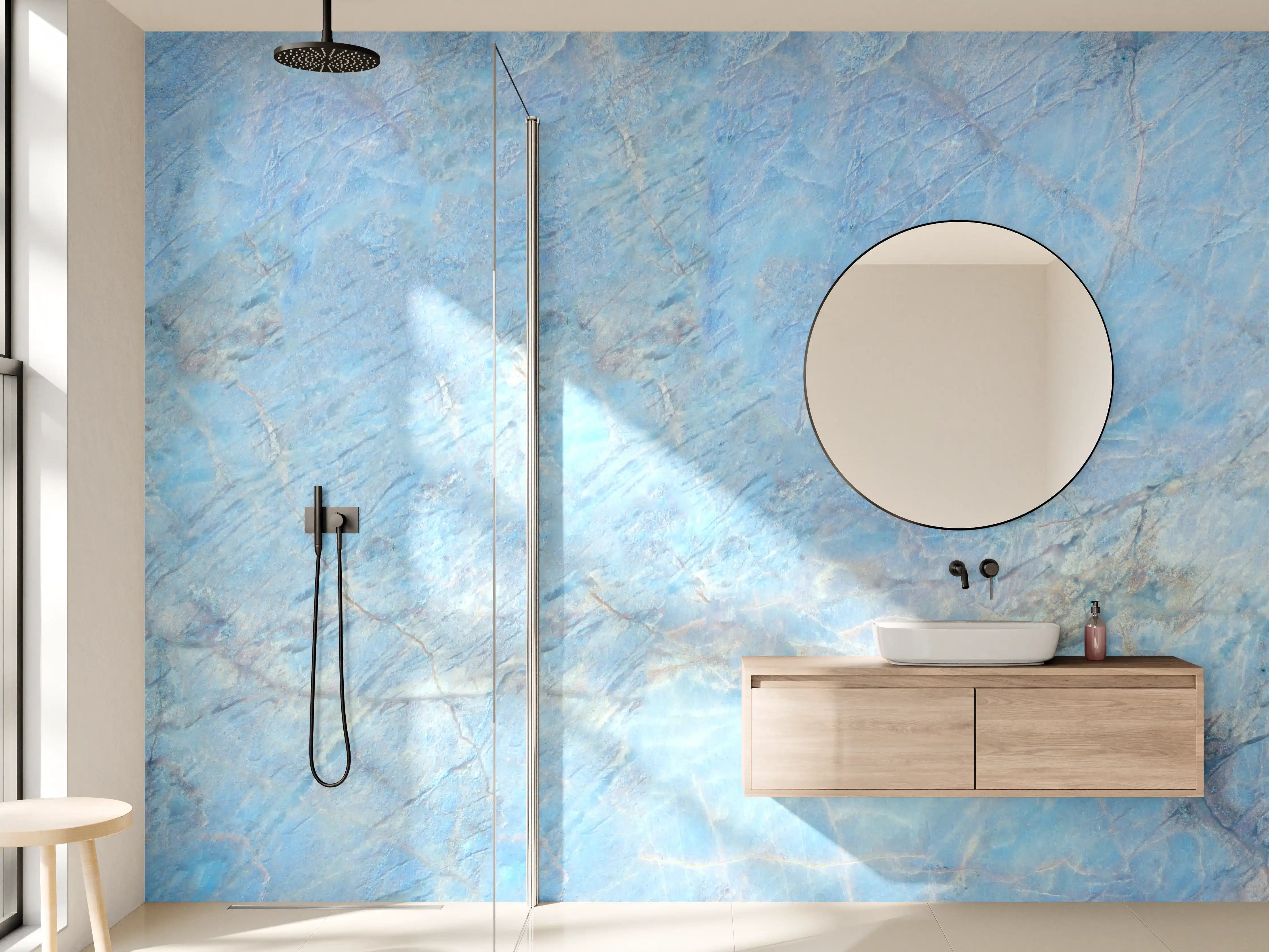 Wandverkleidung Bad - Blauer Marmortextur mit feiner Maserung