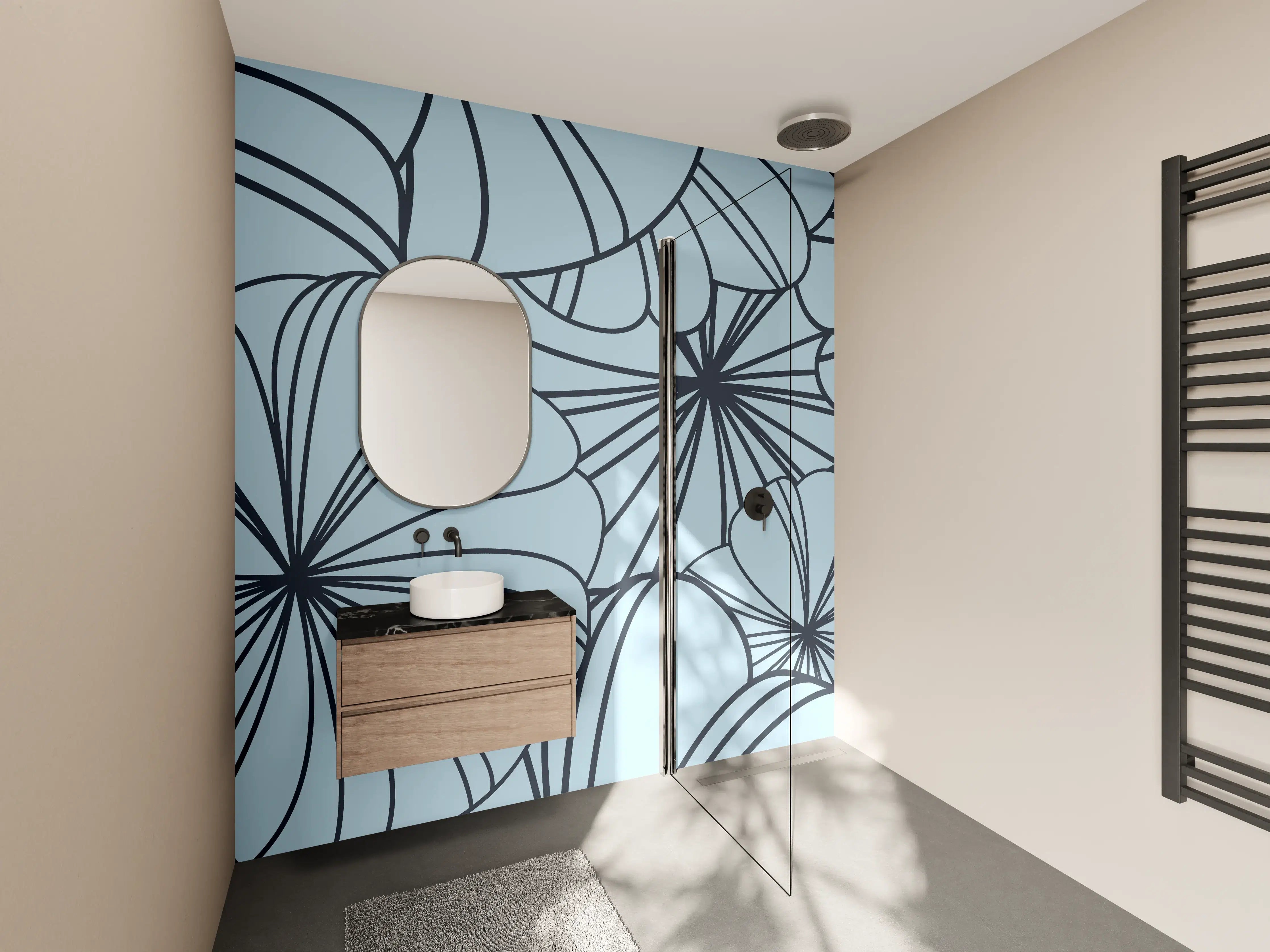 Wandverkleidung Bad - Blaues Blumenmuster Design