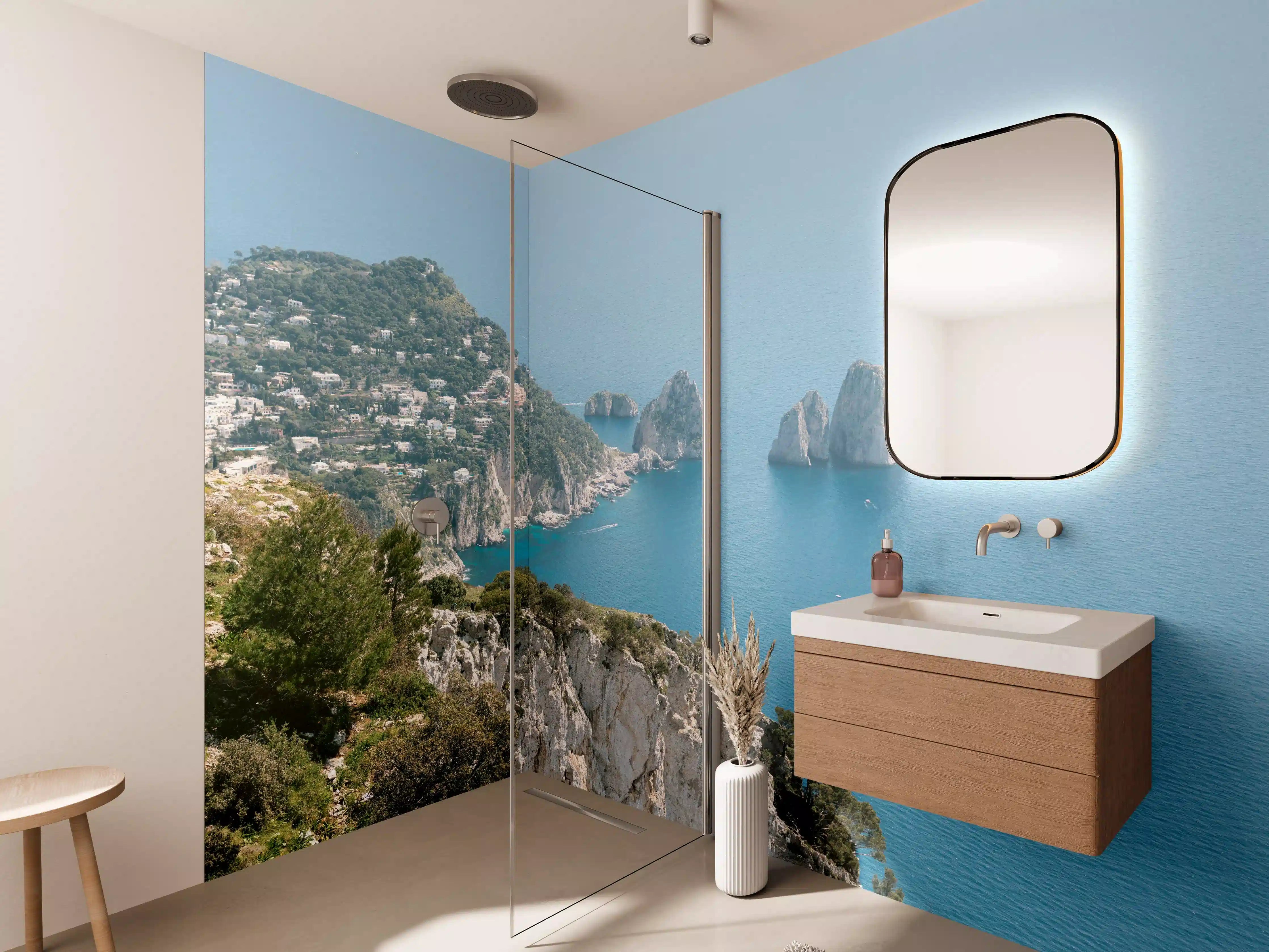 Wandverkleidung Bad - Blaues Meer an Italiens Küste
