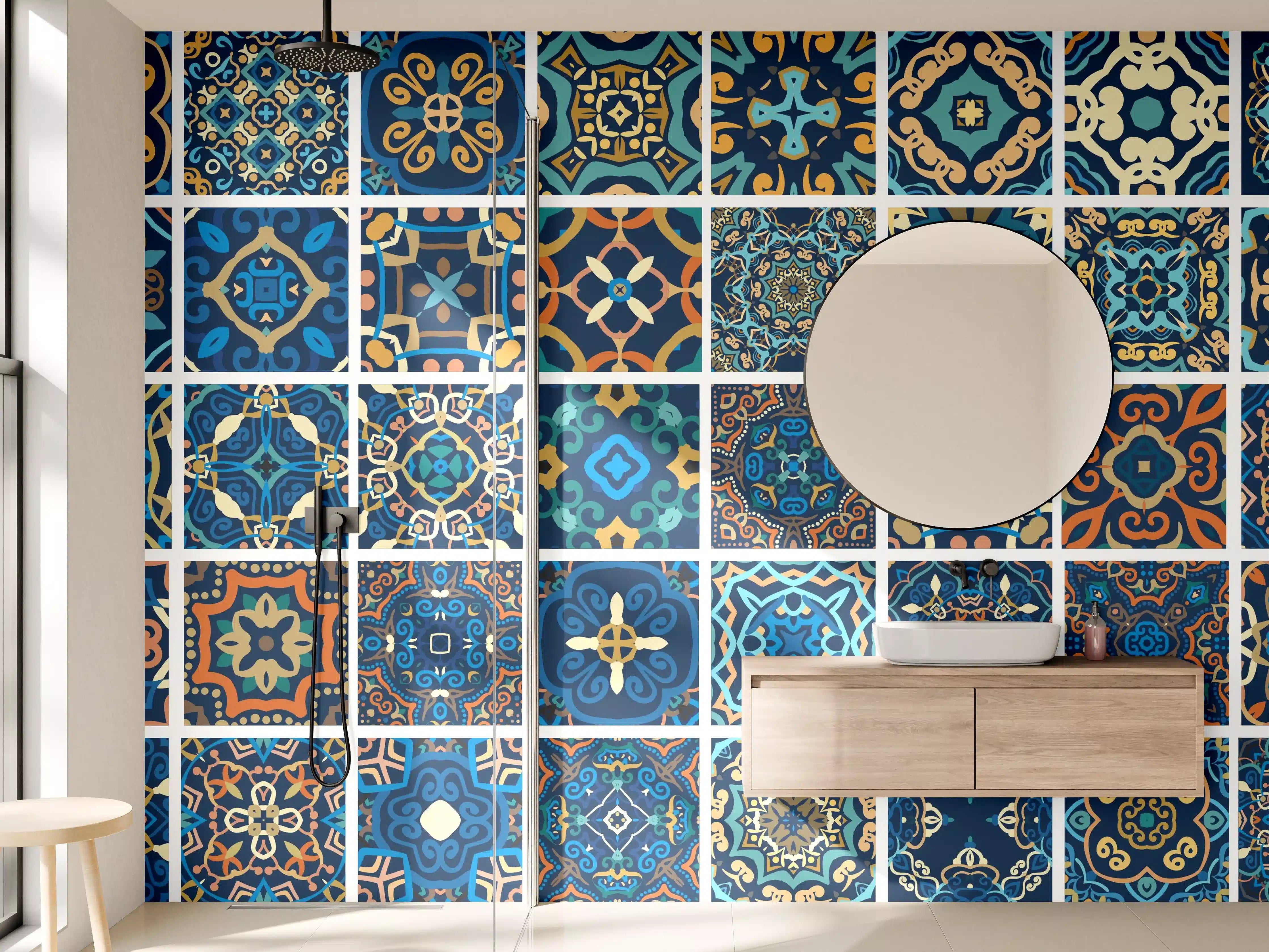 Wandverkleidung Bad - Blaues Orientalisches Fliesenmuster