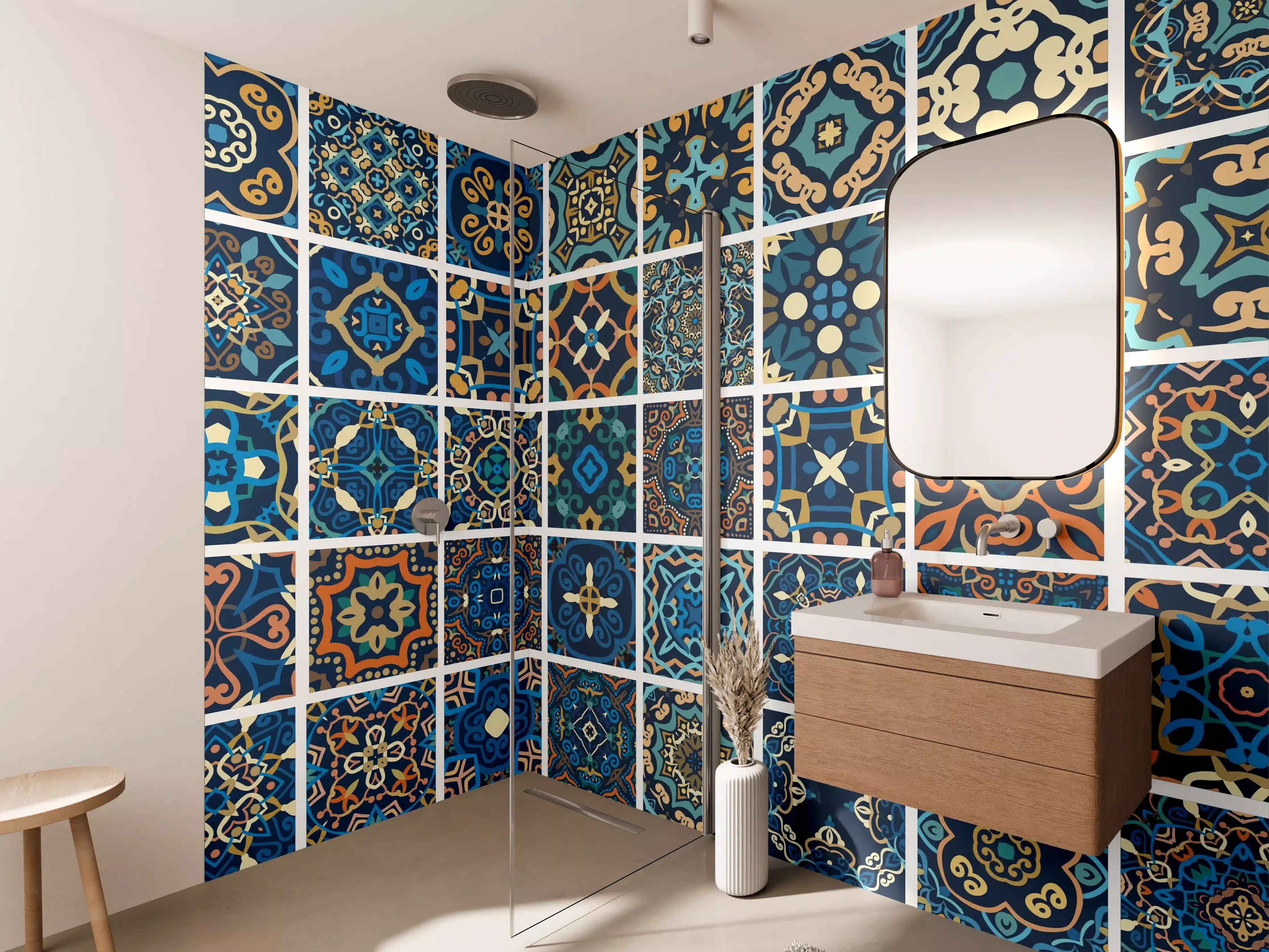 Wandverkleidung Bad - Blaues Orientalisches Fliesenmuster