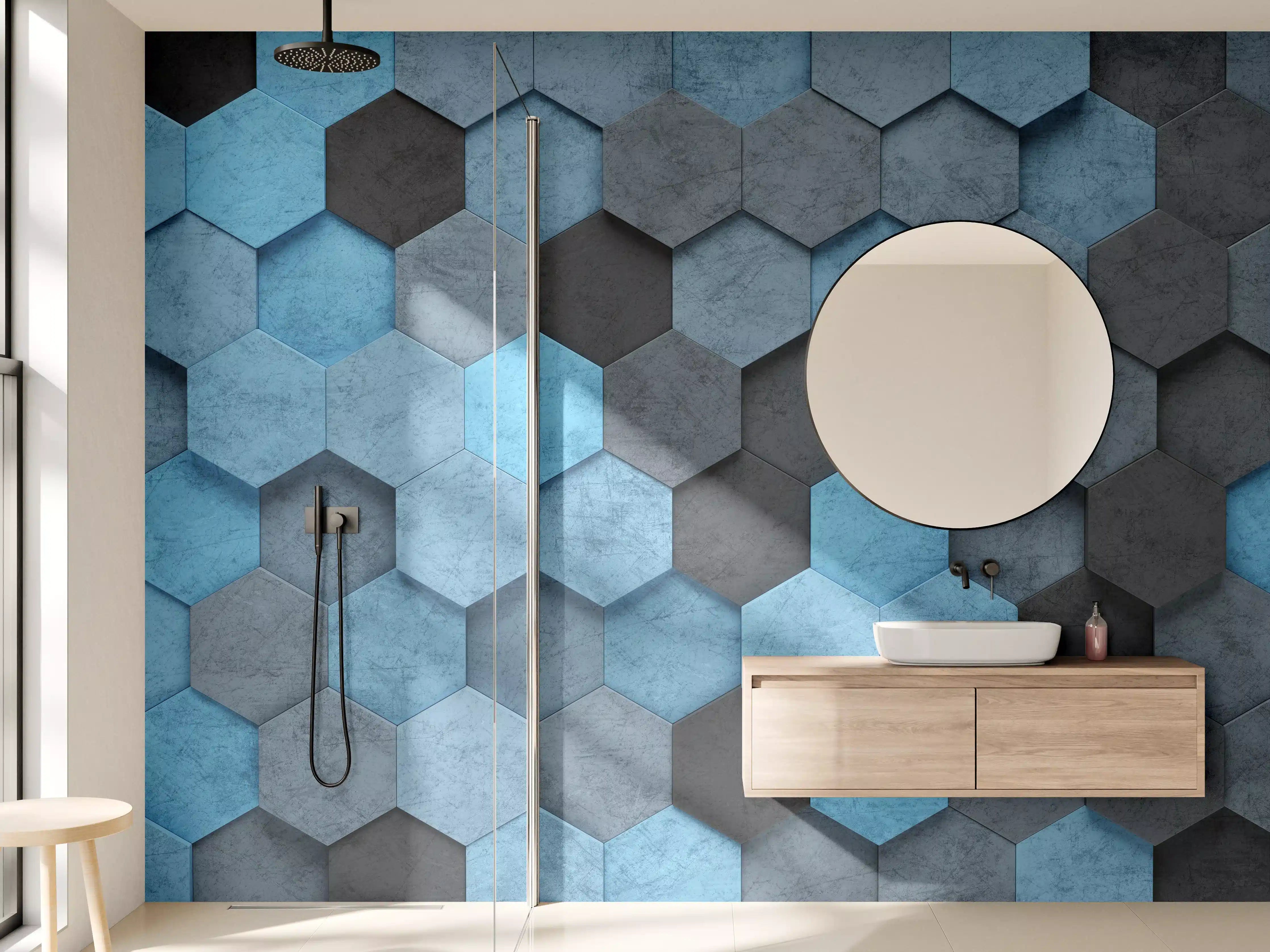 Wandverkleidung Bad - Blaues Sechseck 3D Muster