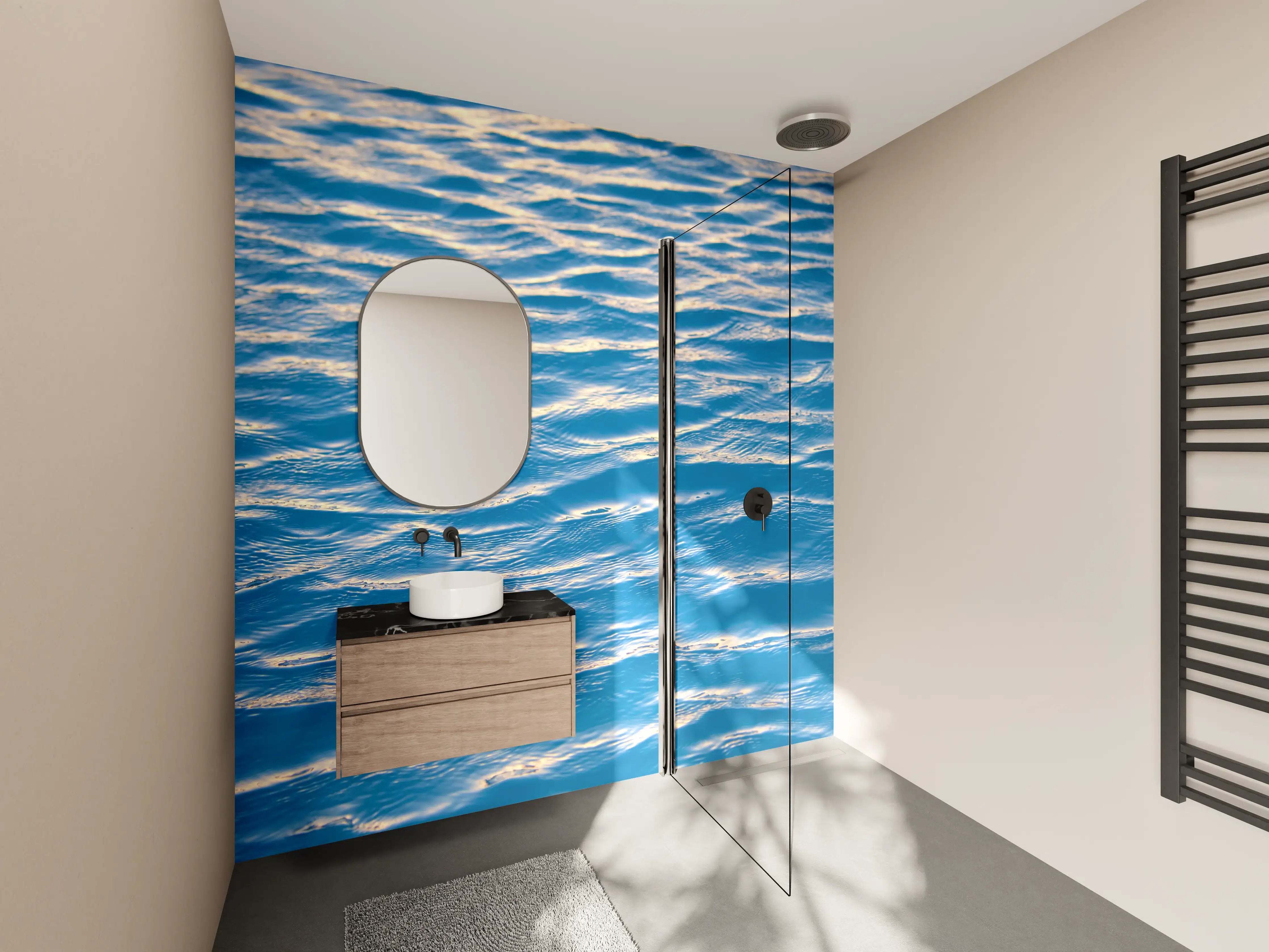 Wandverkleidung Bad - Blaues Wasser mit sanften Wellen