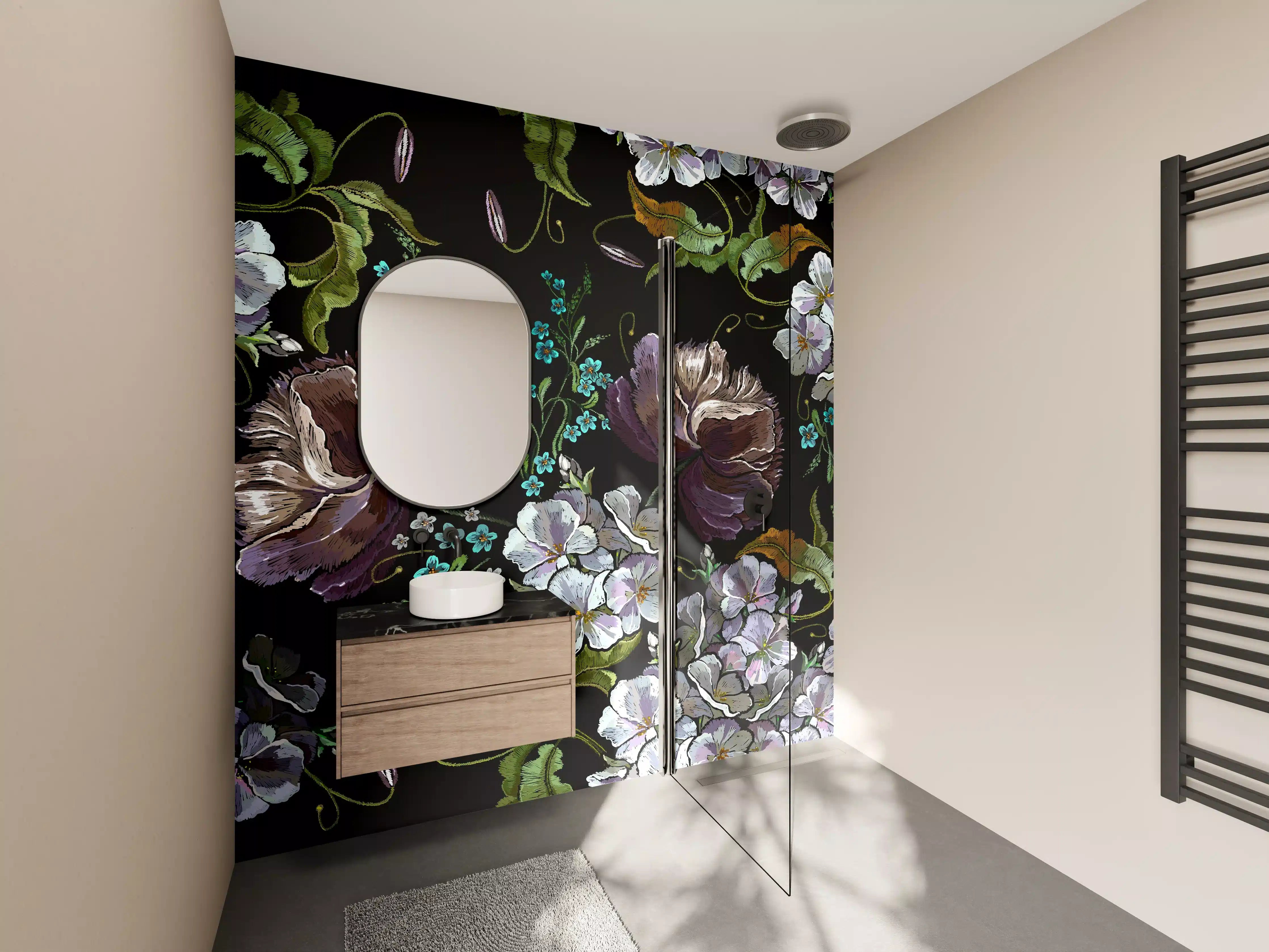 Wandverkleidung Bad - Blüten in der Nacht