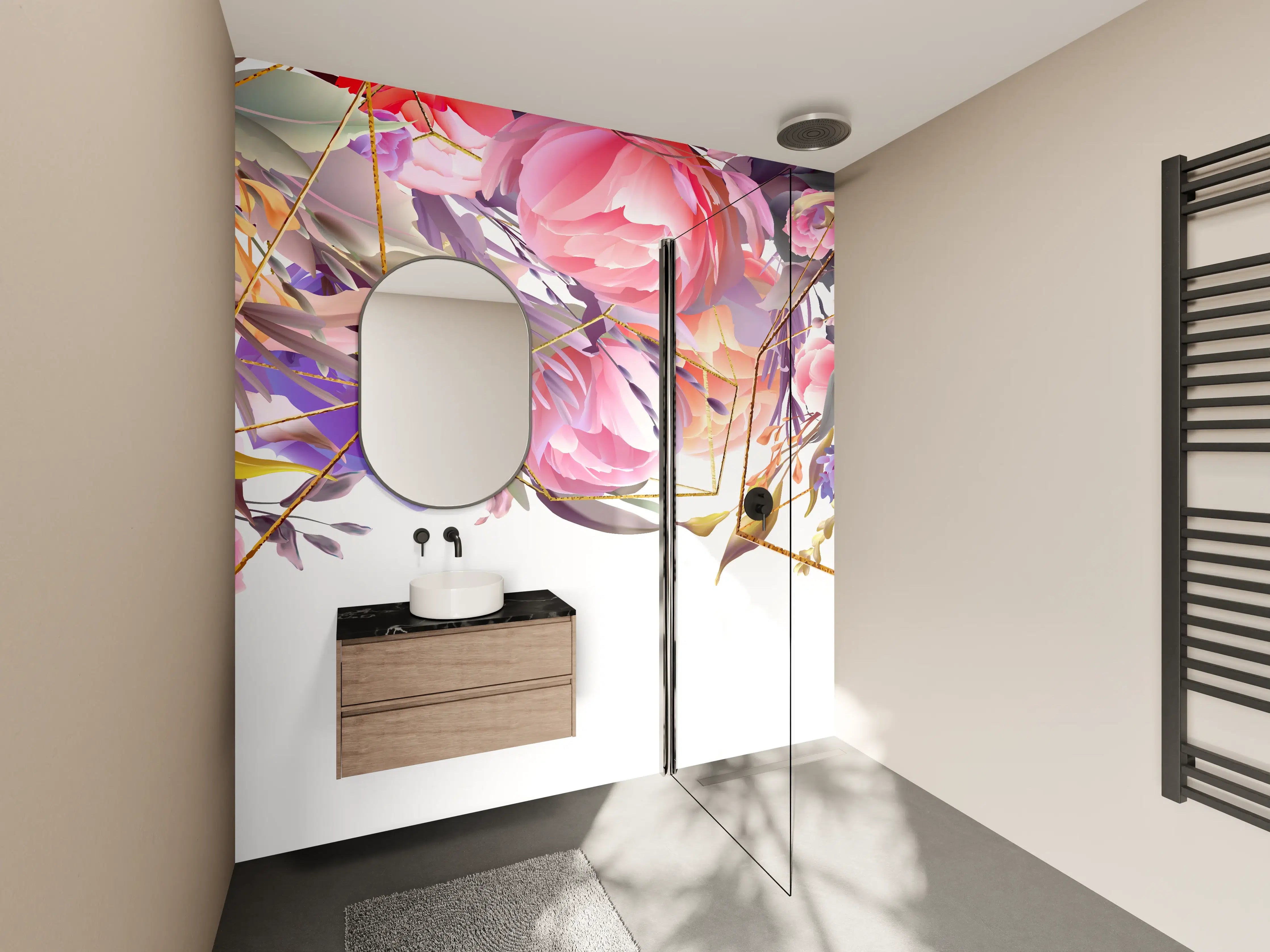 Wandverkleidung Bad - Blumen-Muster Abstrakt Gold