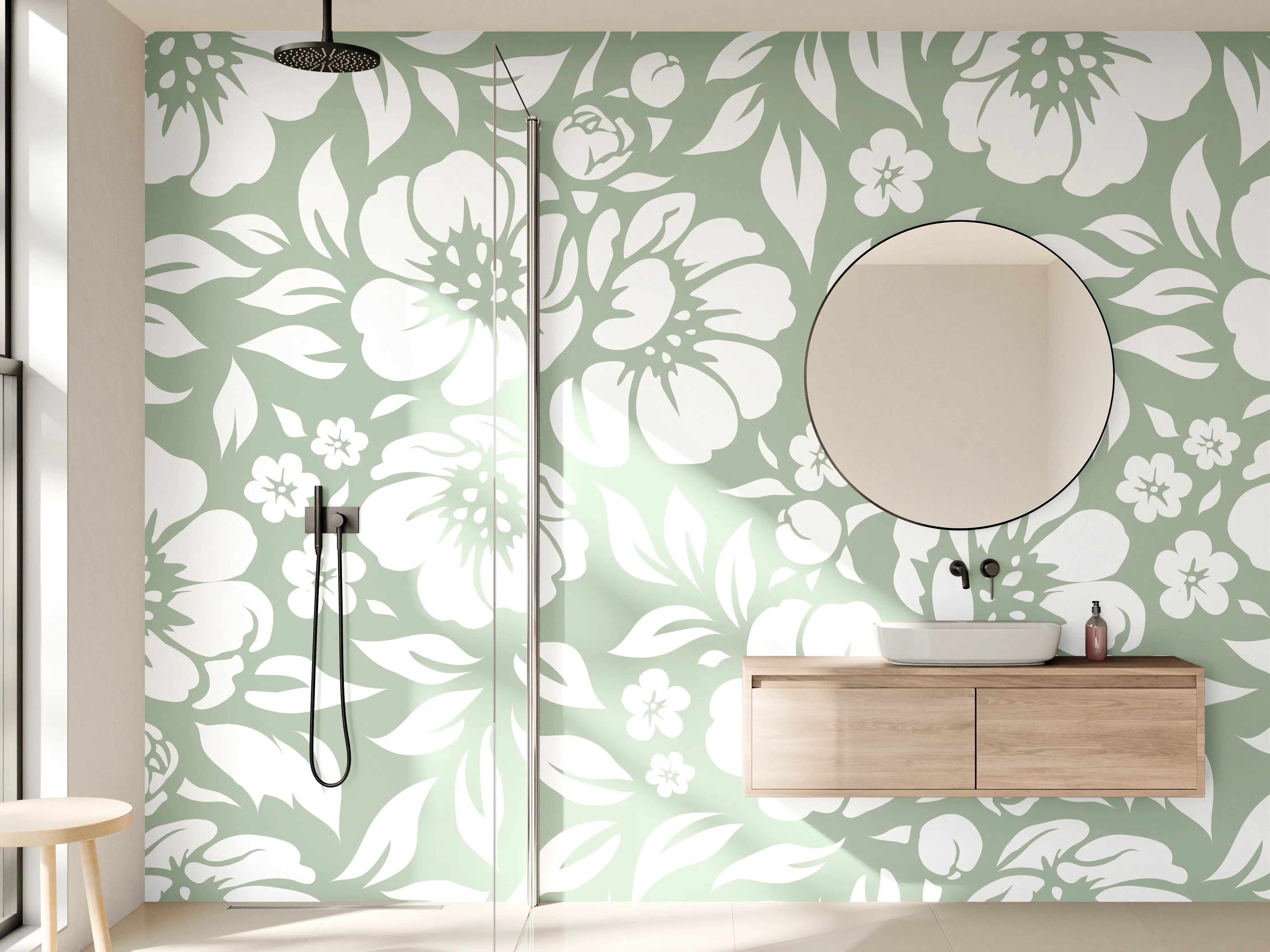 Wandverkleidung Bad - Blumendesign mit Weiß und Grün