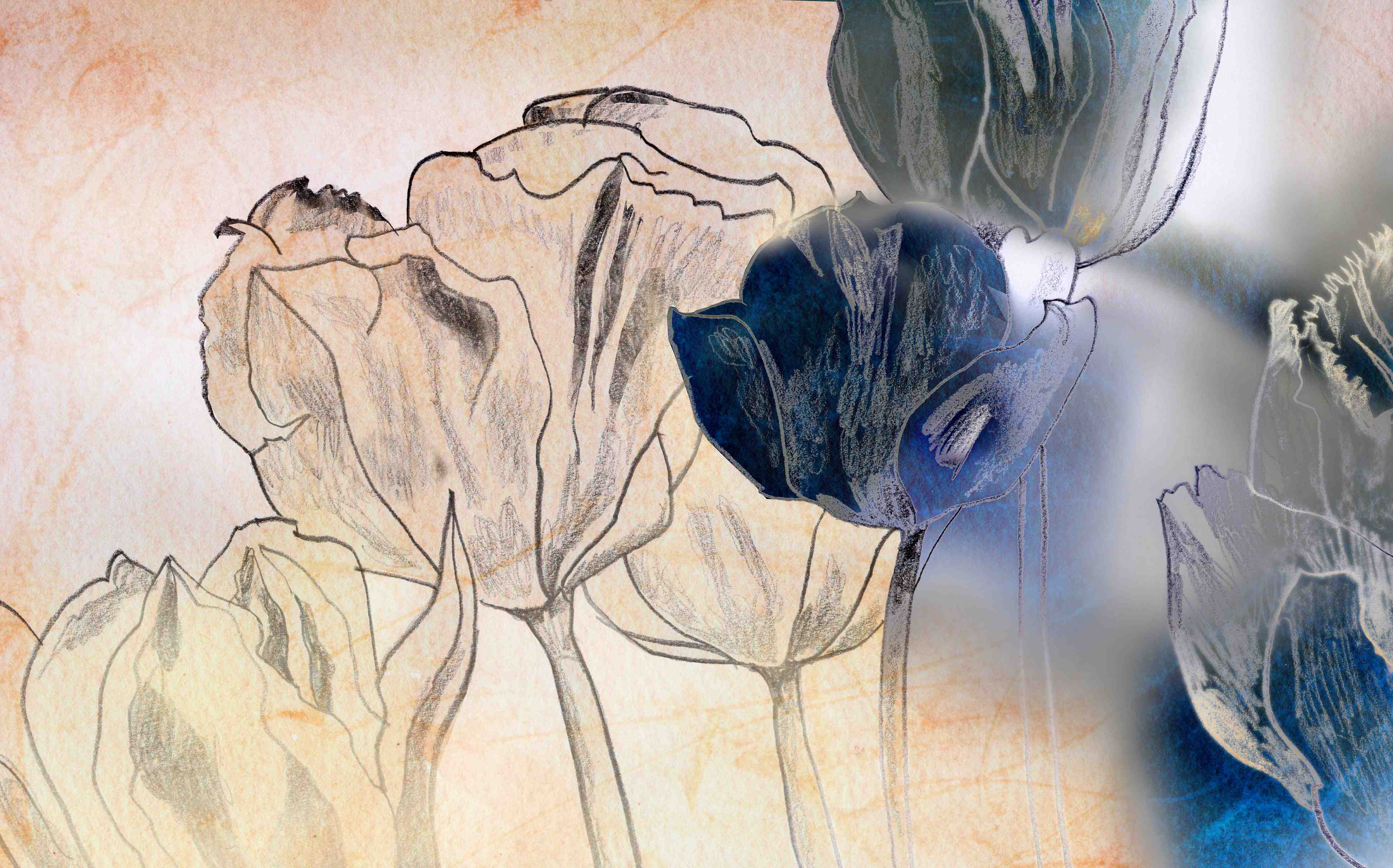 Wandverkleidung Bad-Blumenillustration mit sanften Farben