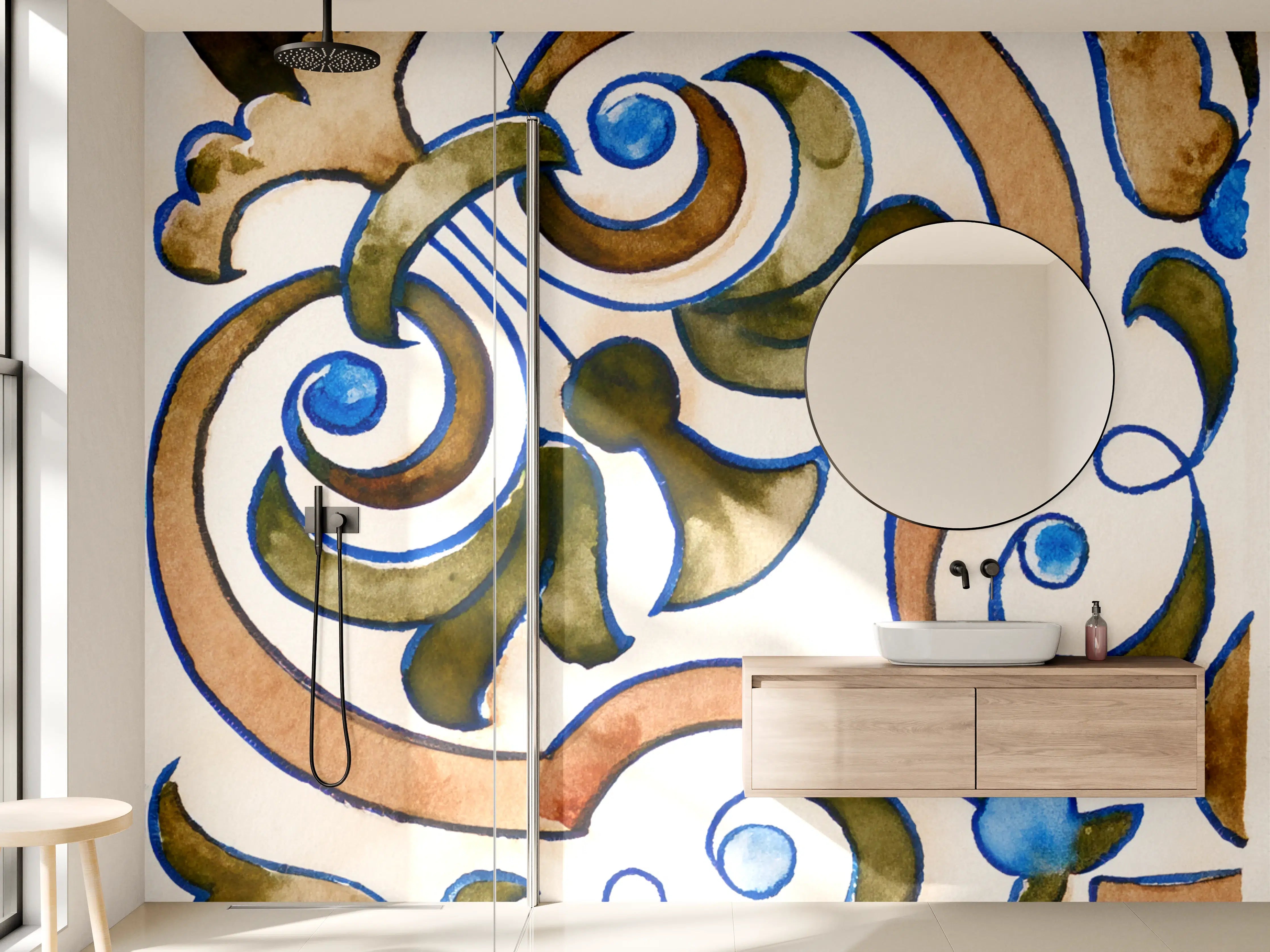 Wandverkleidung Bad - Blumenmuster in Wasserfarben