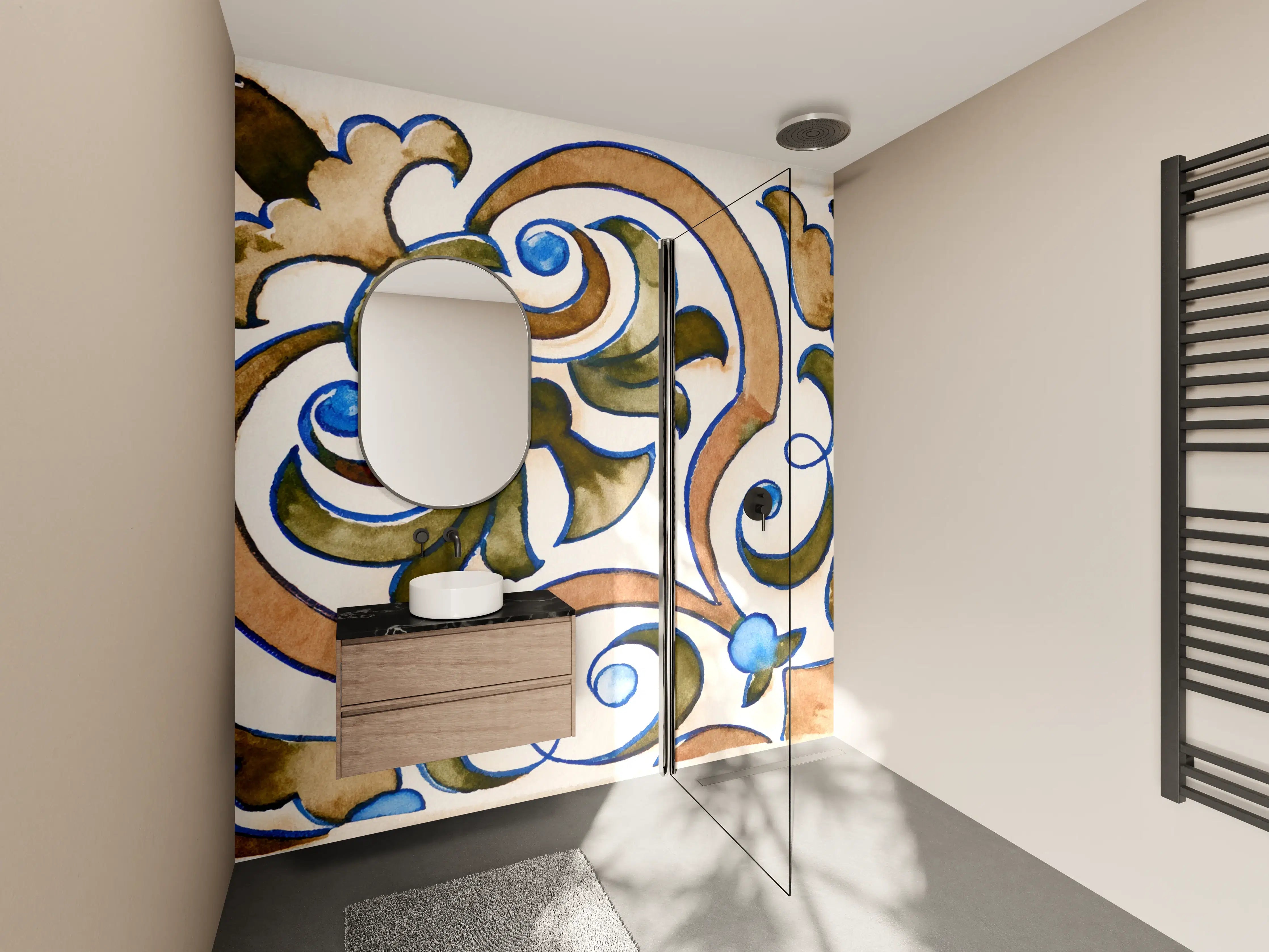 Wandverkleidung Bad - Blumenmuster in Wasserfarben