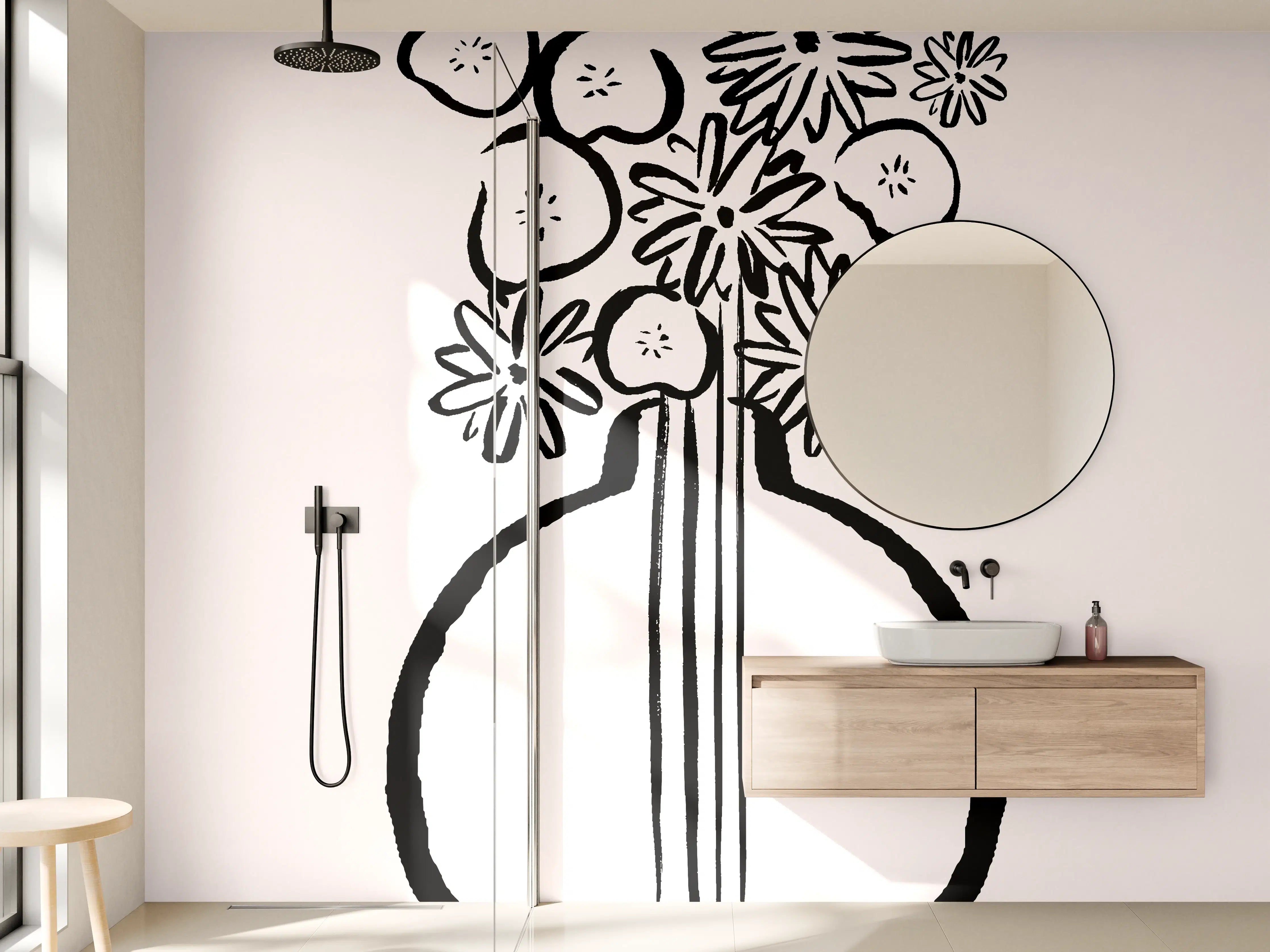 Wandverkleidung Bad - Blumenstrauß in runder Vase