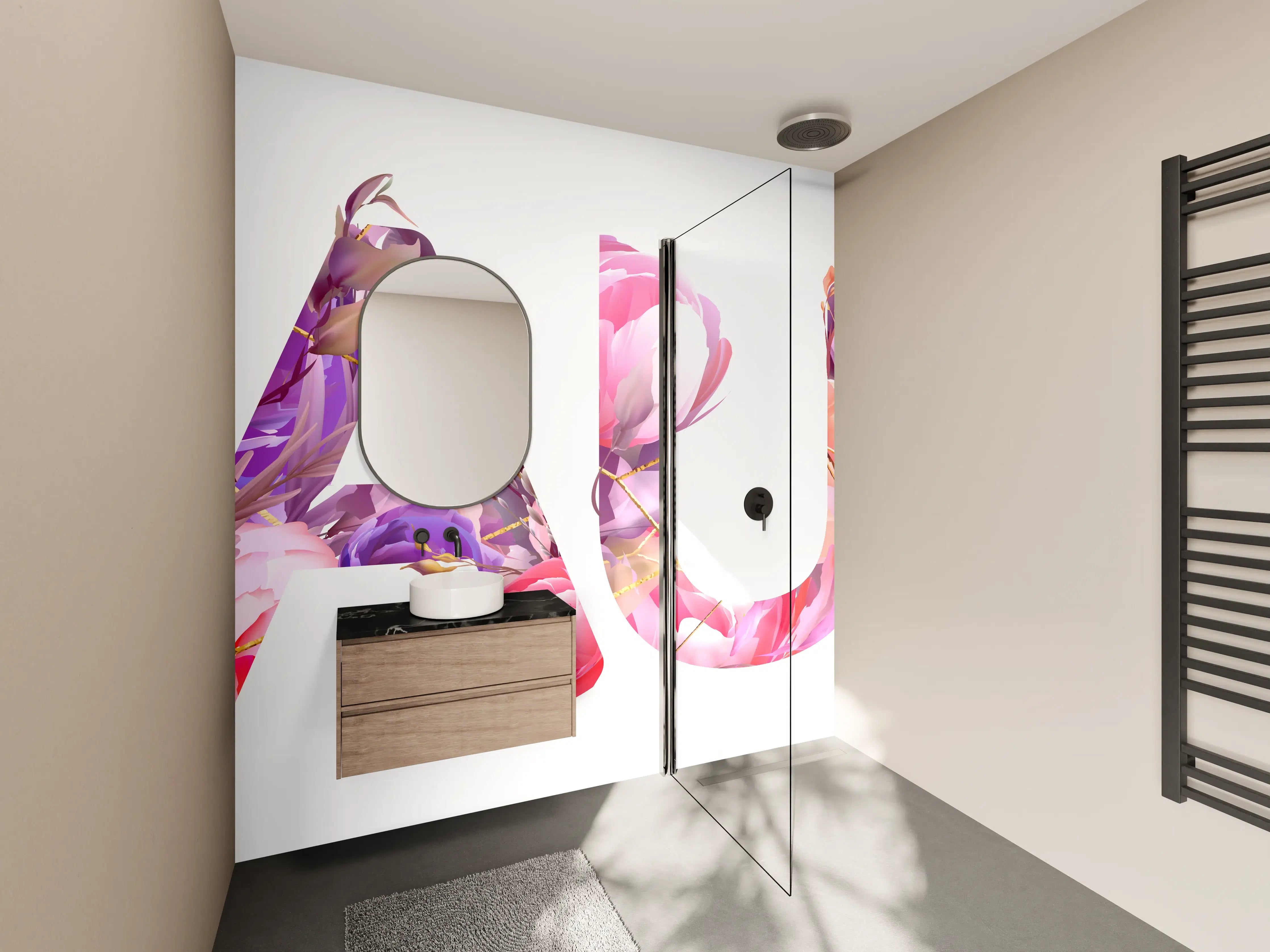 Wandverkleidung Bad - Blumige Beauty-Schrift