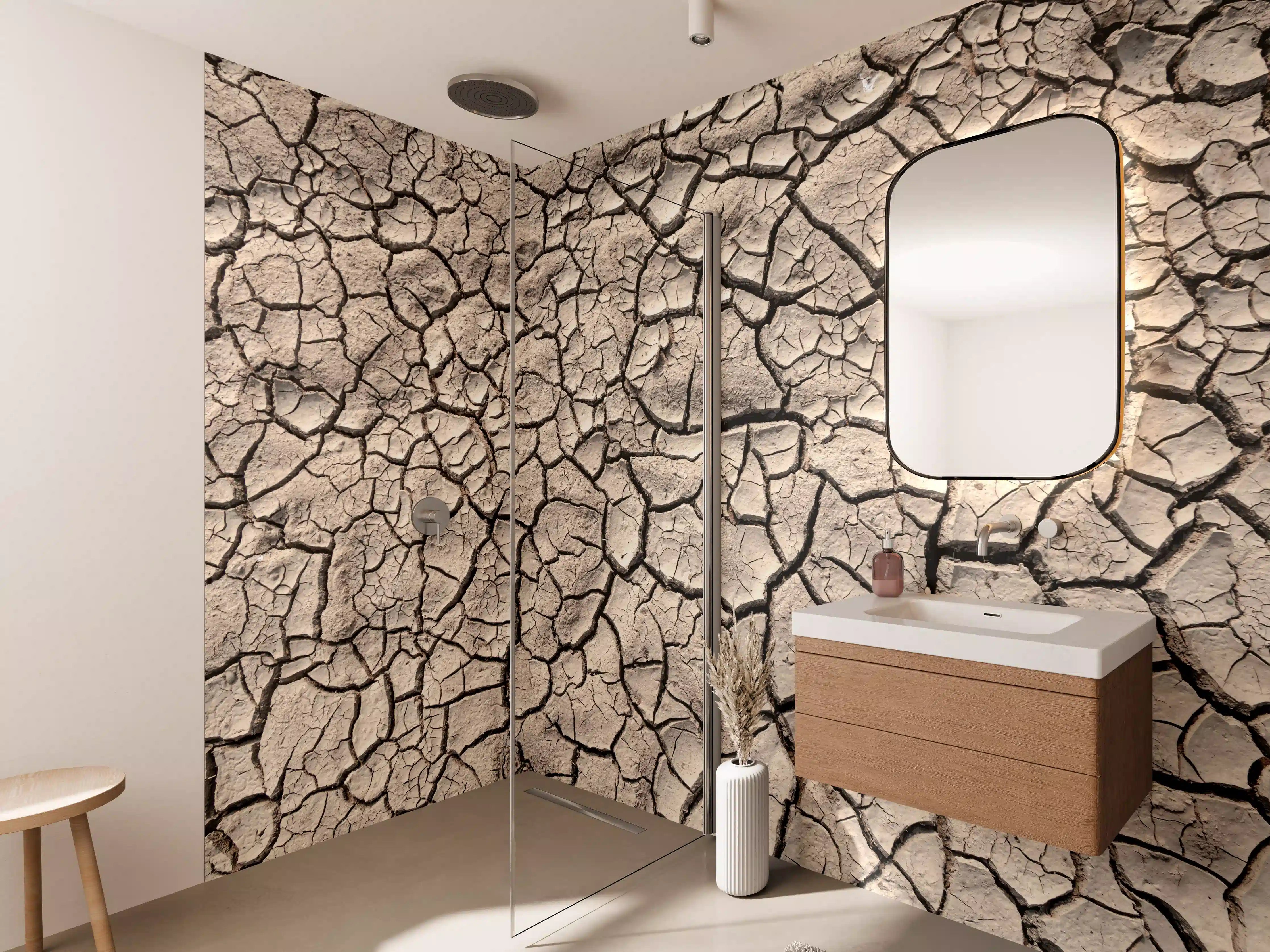 Wandverkleidung Bad - Bodenrisse auf Trockenem Boden