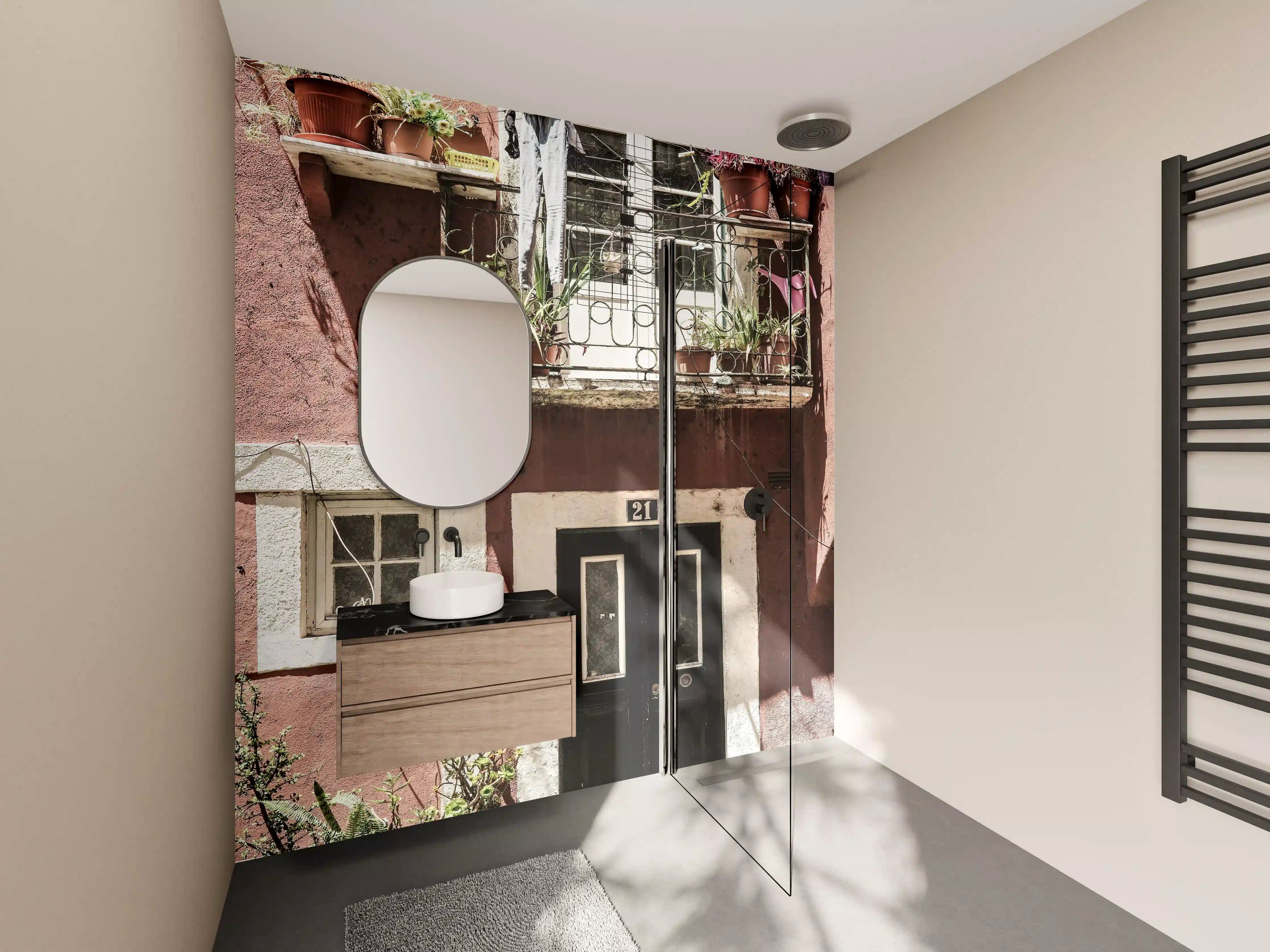Wandverkleidung Bad - Boho-Stil Balkonpflanzen Hausnr. 21
