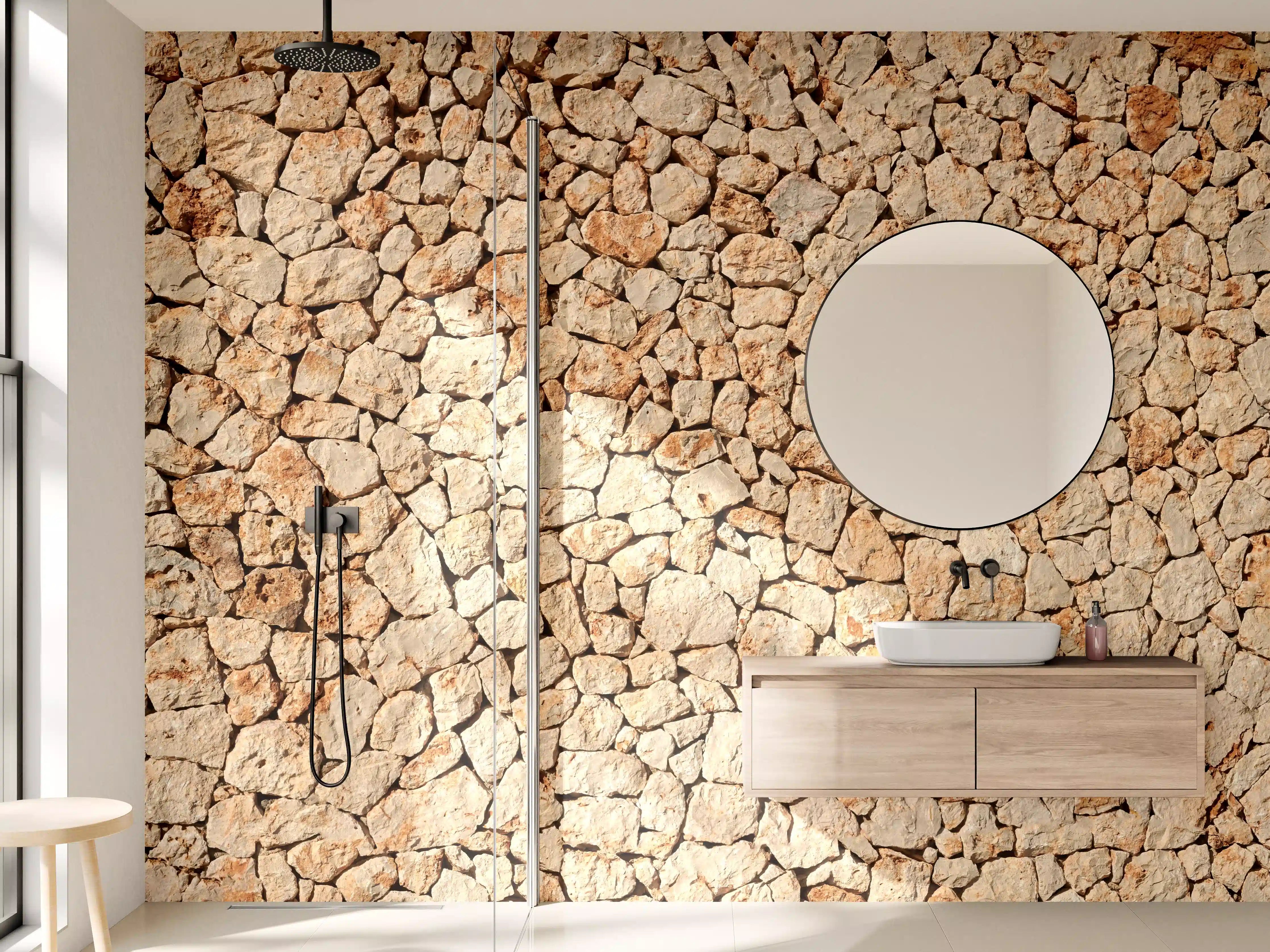 Wandverkleidung Bad - Bräunliche Panorama-Textur Steinmauer