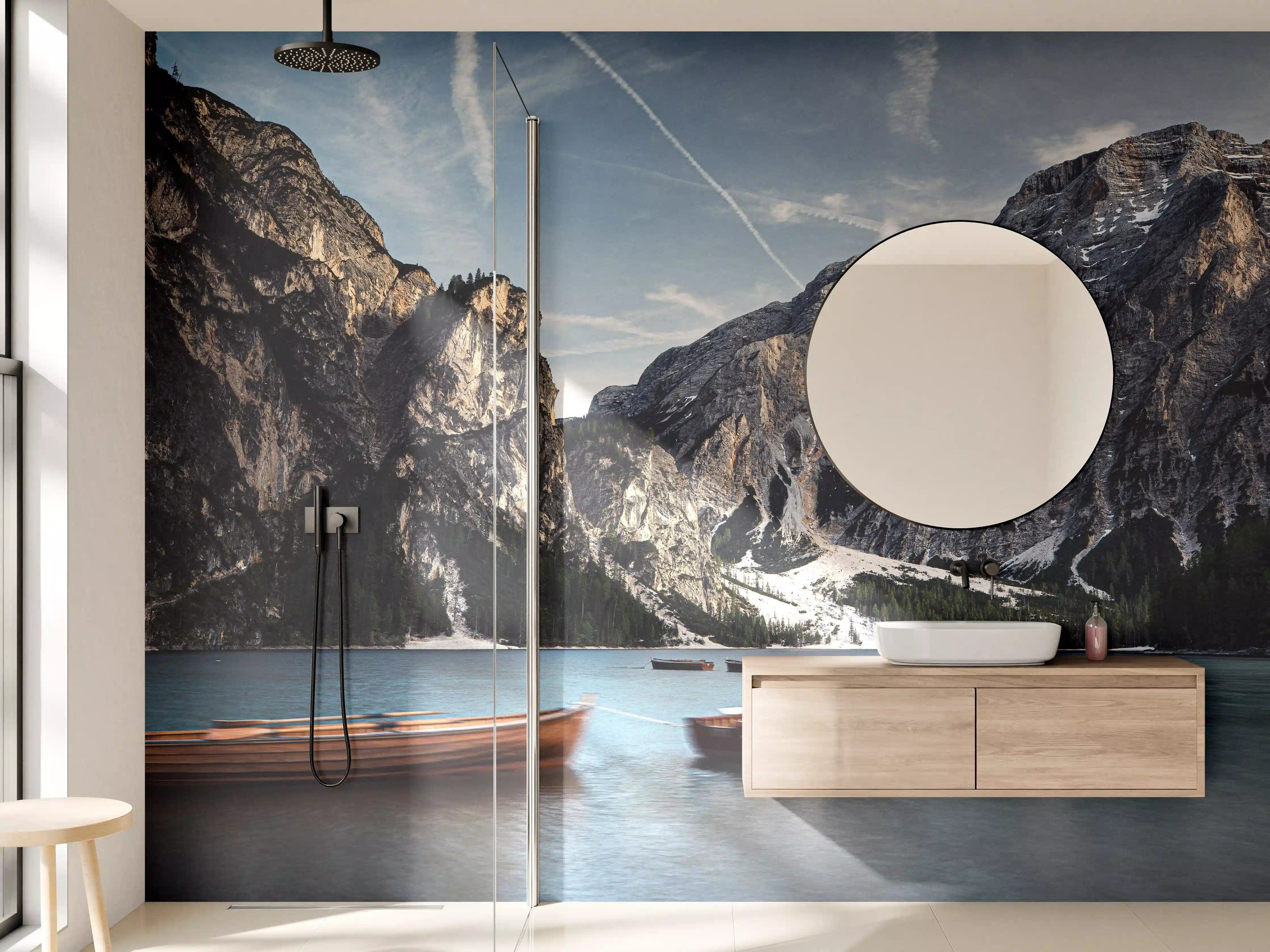 Wandverkleidung Bad - Braies See Reflexion Abendstimmung