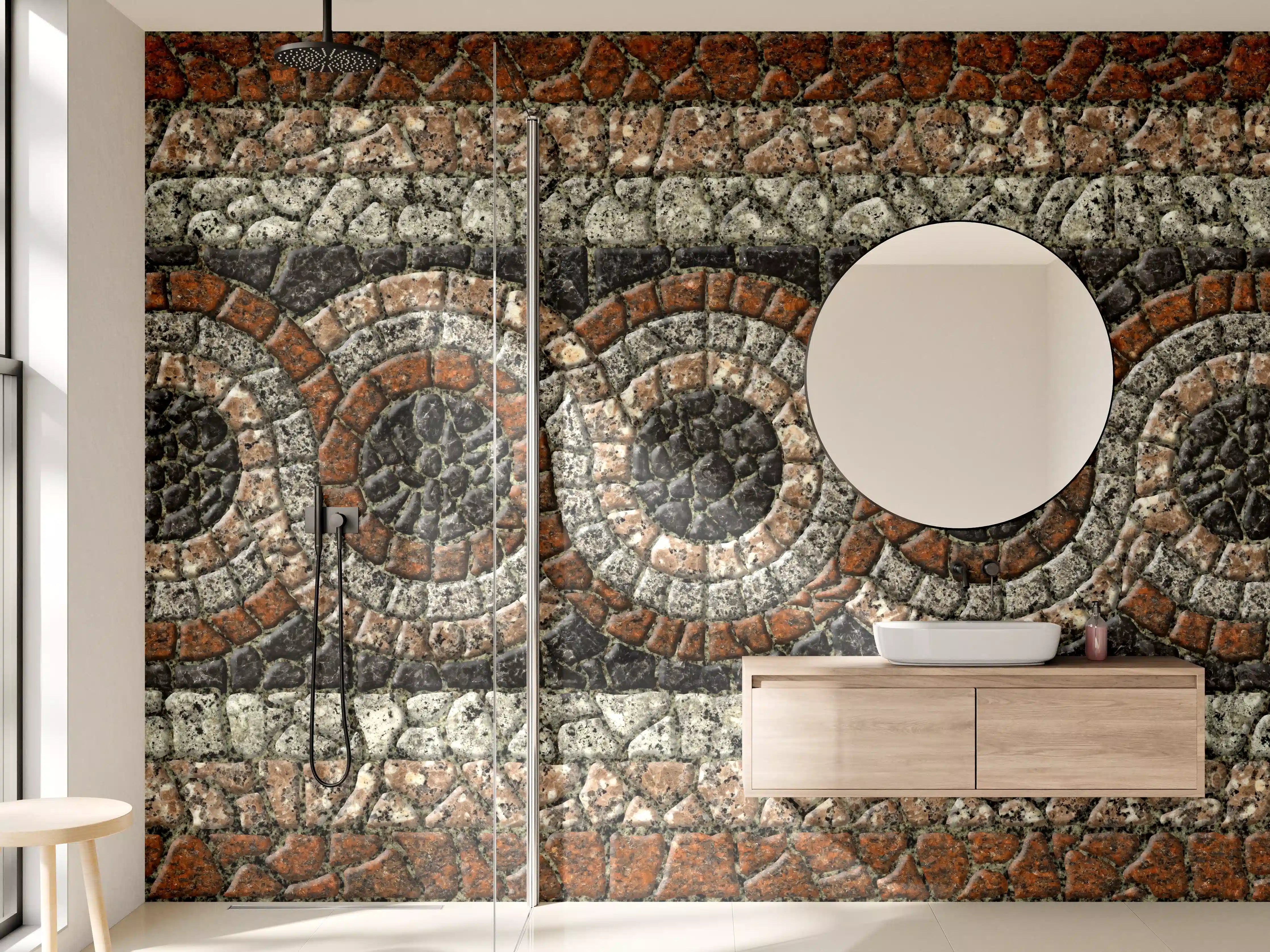 Wandverkleidung Bad - Braun-Beige Steinmosaik Bordüre
