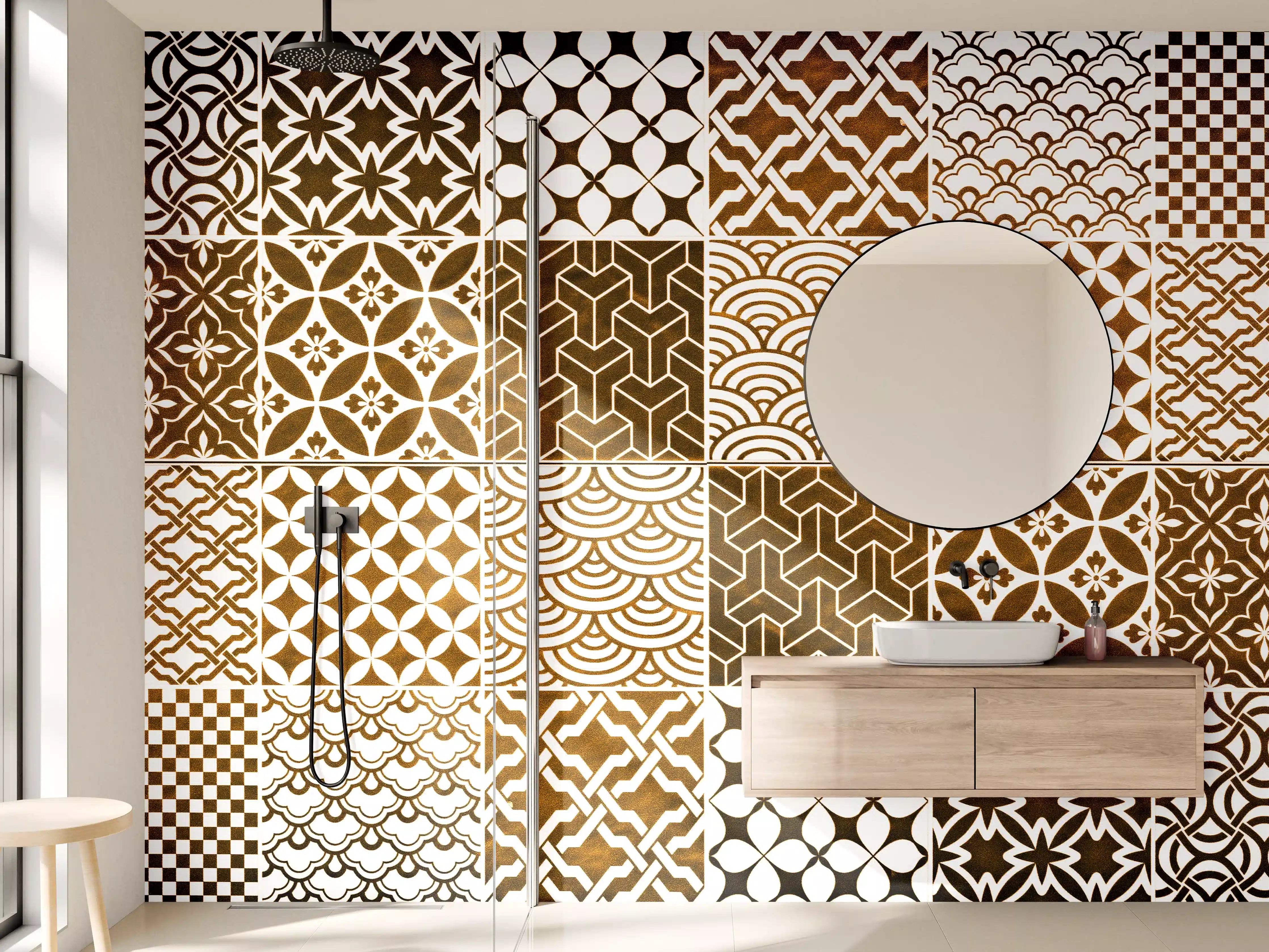 Wandverkleidung Bad - Braun-Beige geometrisch Mosaik