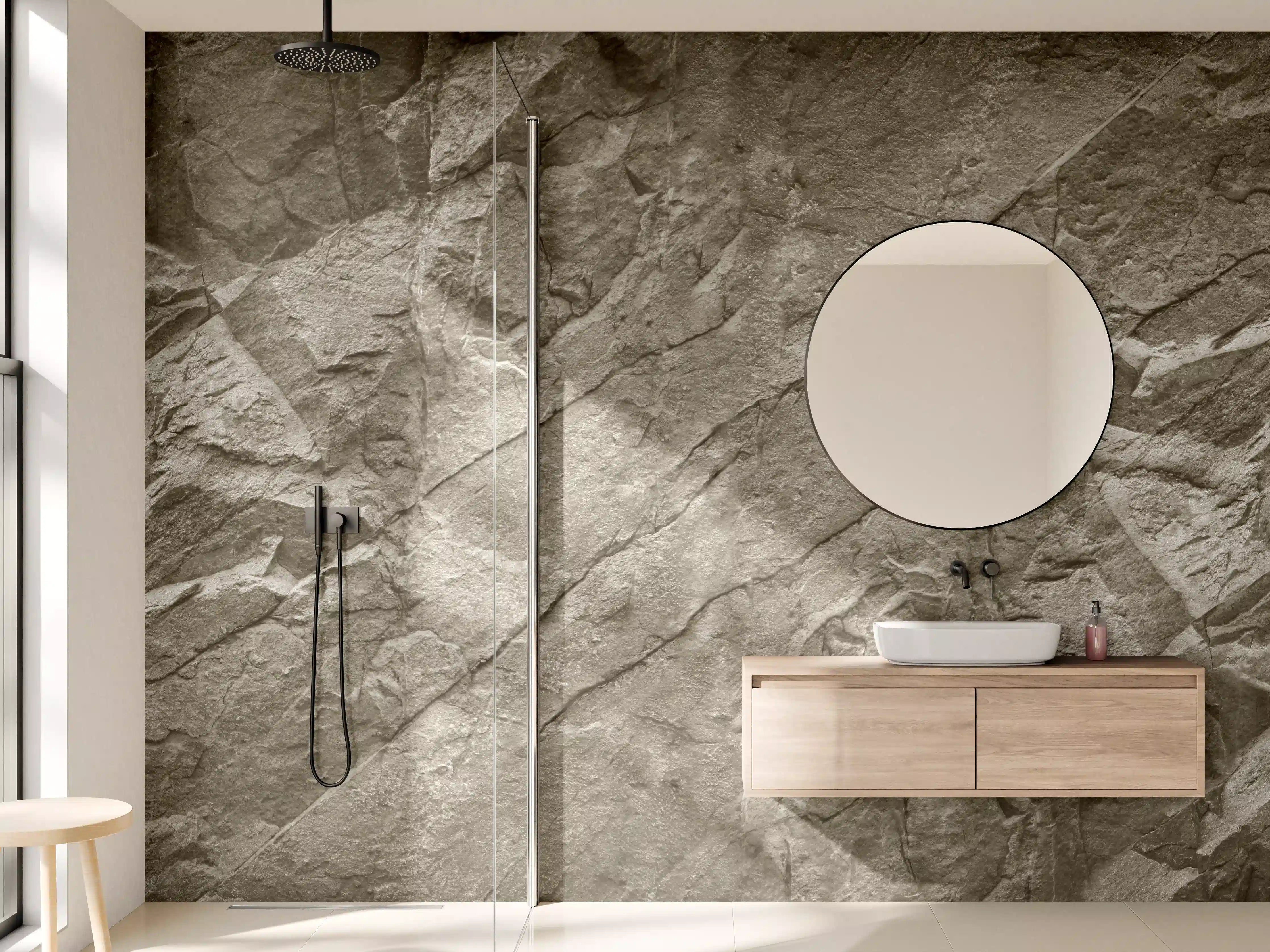 Wandverkleidung Bad - Braun-Graue Steintextur